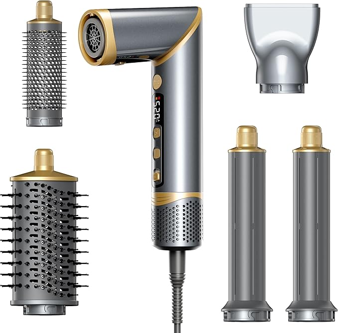 Easywave Air Wrap Hair Styler: Flexible 5 in 1 Styling & Drying System, Professional Hot Air Brush Set for Fast Drying, Curling, Volumizing, Smoothing & Styling, Oval Brush, Concentrator