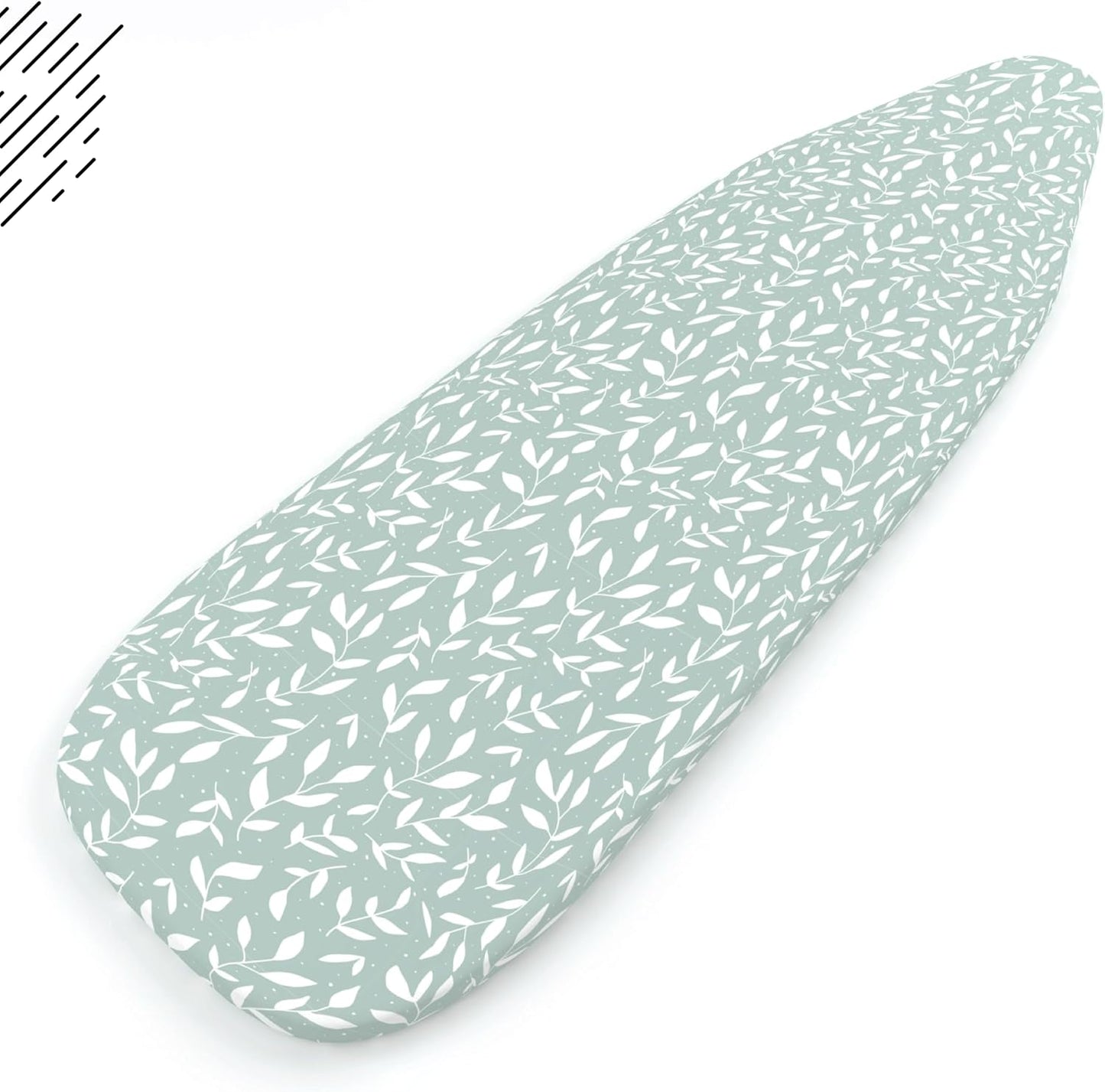 Encasa XO Ironing Board Cover and Pad 54"x15" - Thick 3mm Felt Padding, Drawstring Tightening & Lock, Easy Fit, Scorch & Stain Resistant, Fits Standard Large Ironing Board - Green Leaflet
