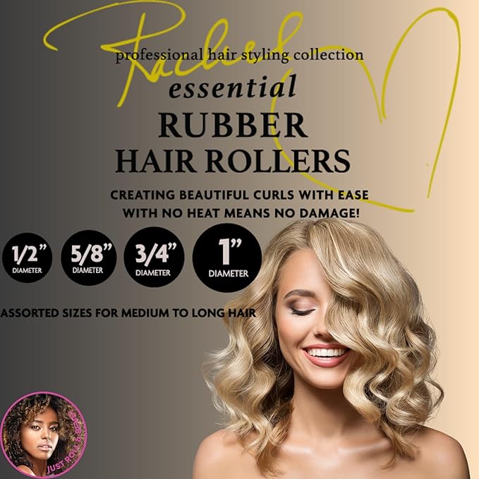 Rachel Roy Flexi Rods Foam Hair Rollers -1/2" 5/8" 3/4" 1" Diameter- Professional Salon Quality 18 Pcs Rubber Hair Rollers for Long, Medium, and Short Hair, Hair Curlers to Sleep in for Women