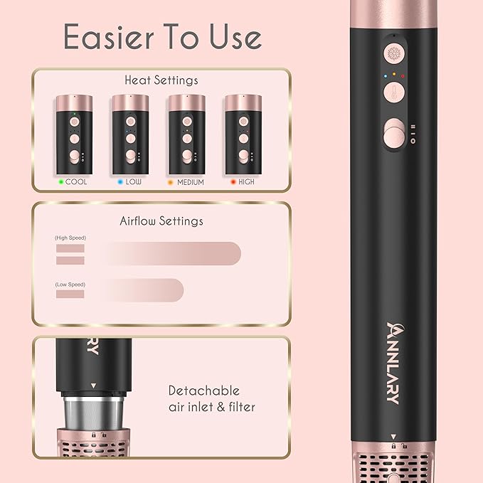 5 in 1 Ionic Hot Air Styler, 1400W Powerful Hair Dryer Brush, Auto-Wrap Curlers, Paddle Brush for Fast Drying, Curling, Straightening, Volumizing with Travel & Storage Bag