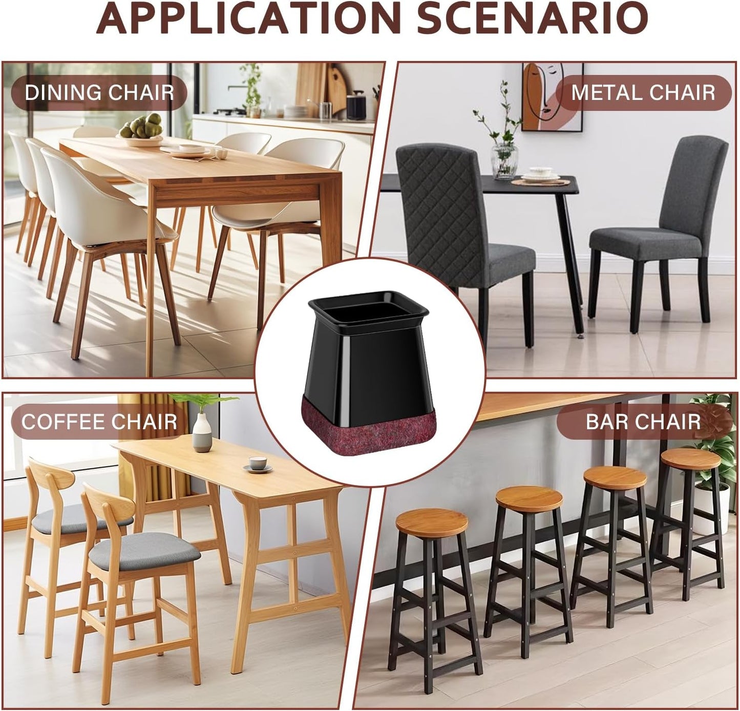 Chair Leg Floor Protectors Square Chair Leg Protectors for Hardwood Floors Silicone Caps Felt Strengthen Bottom Protection Anti-Scratch Reduce Noise 16 Pack Black Square M Fit:13/16" to 1" (20-26mm)