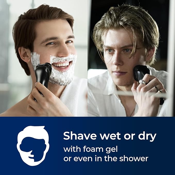 Cordless Electric Razor for Men: 3-in-1 Shaver for Beard/Nose/Sideburns - IPX7 Waterproof Travel Kit - Turbo Speed & Precision Blades, Texture Black