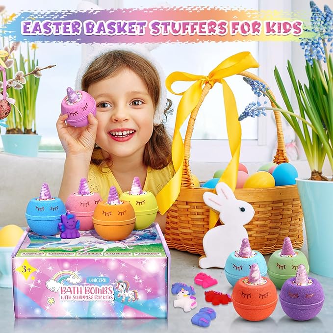 Unicorn Gifts for Kids, 9 Large Natural and Organic Unicorn Bath Bombs for Kids with Surprise Toys Inside, Birthday Gift Set for Teen Girls Boys 3-12