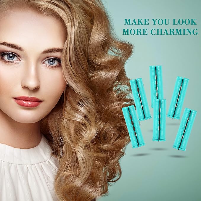 24 Pieces Hair Perm Rods Plastic Cold Wave Perming Curlers Hair Rollers with Steel Pintail Comb Rat Tail Comb Tools for Hairdressing Styling(Green,0.98 Inches)