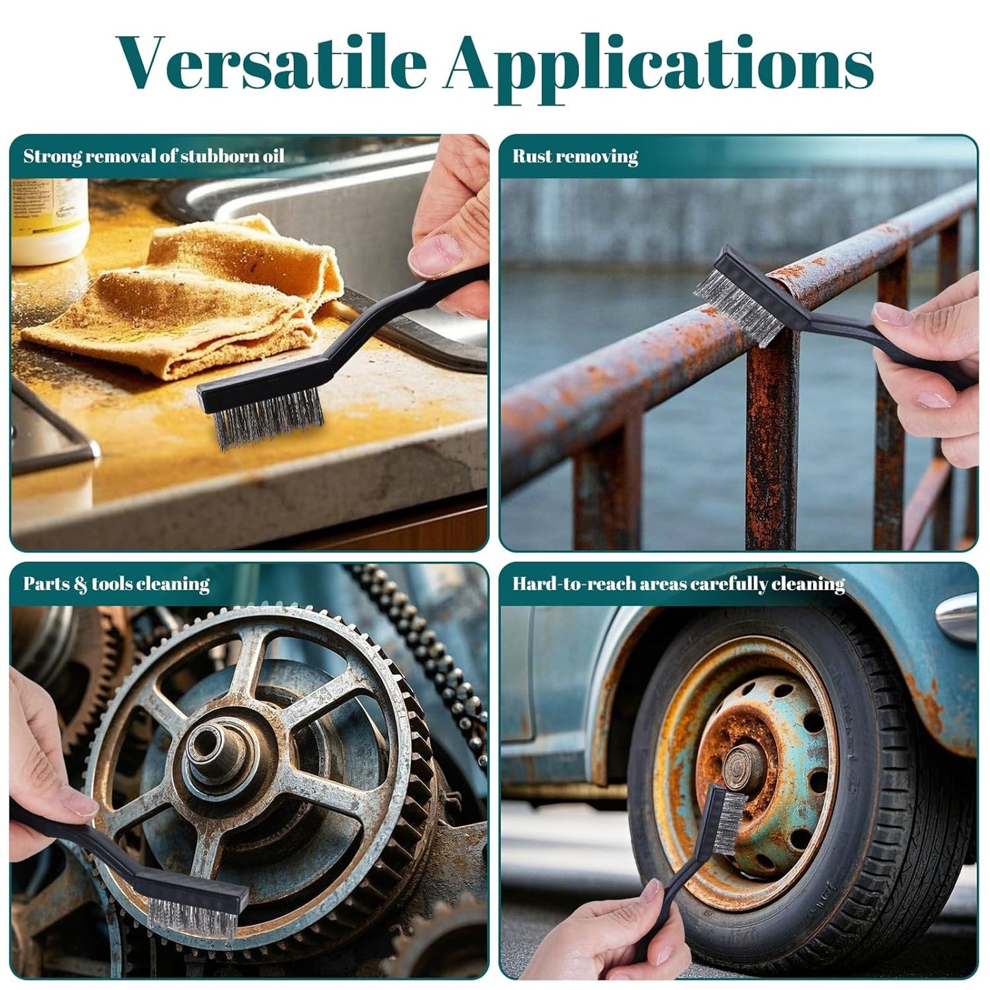 12 Pcs Mini Stainless Steel Wire Brush Set, Wire Scratch Brush with Curved Handle, Cleaning Weld Slag and Rust