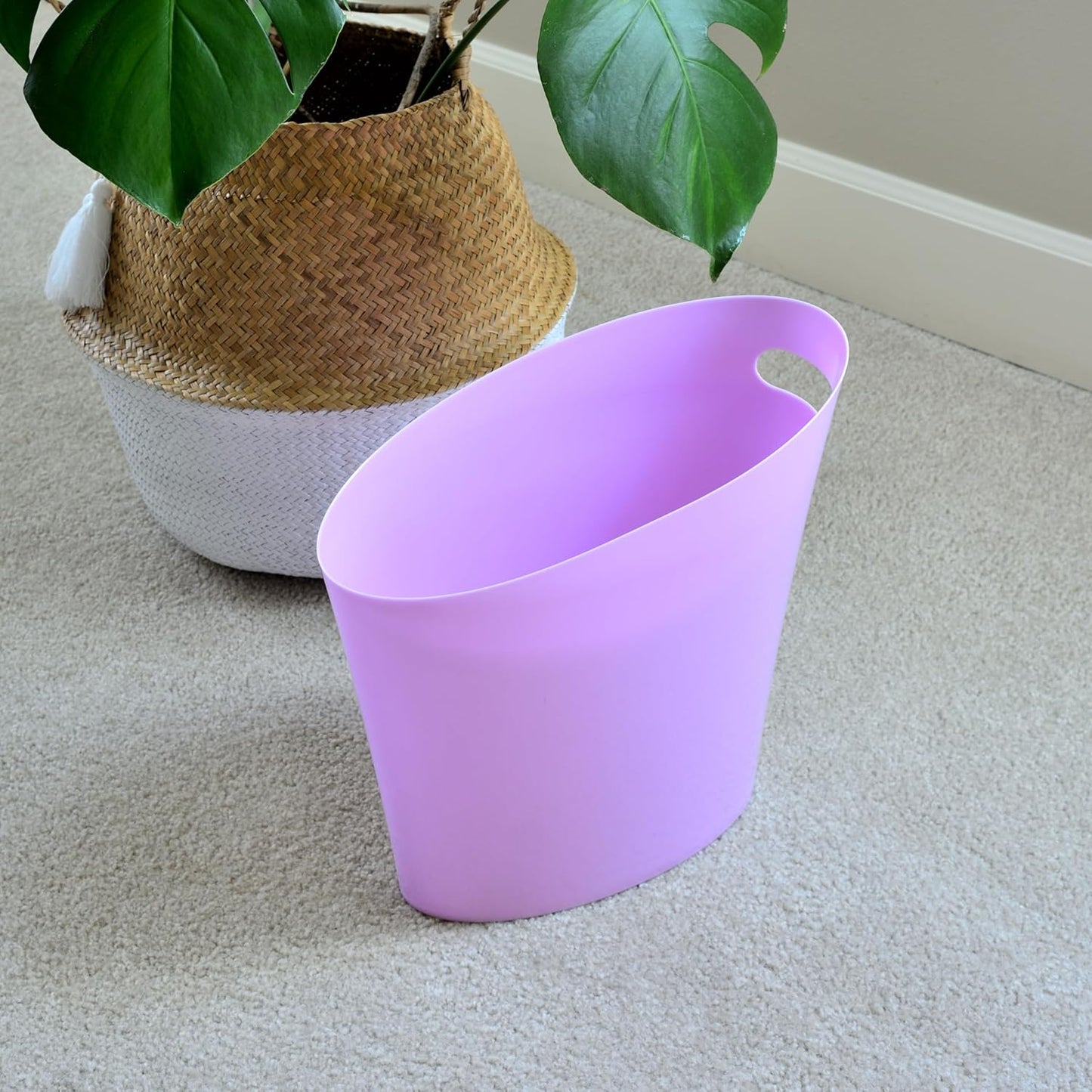 Youngever 2 Gallon Slim Trash Can, Plastic Garbage Container Bin, Small Trash Bin with Handles for Home Office, Living Room, Study Room, Kitchen, Bathroom (2 Pack) (Purple)