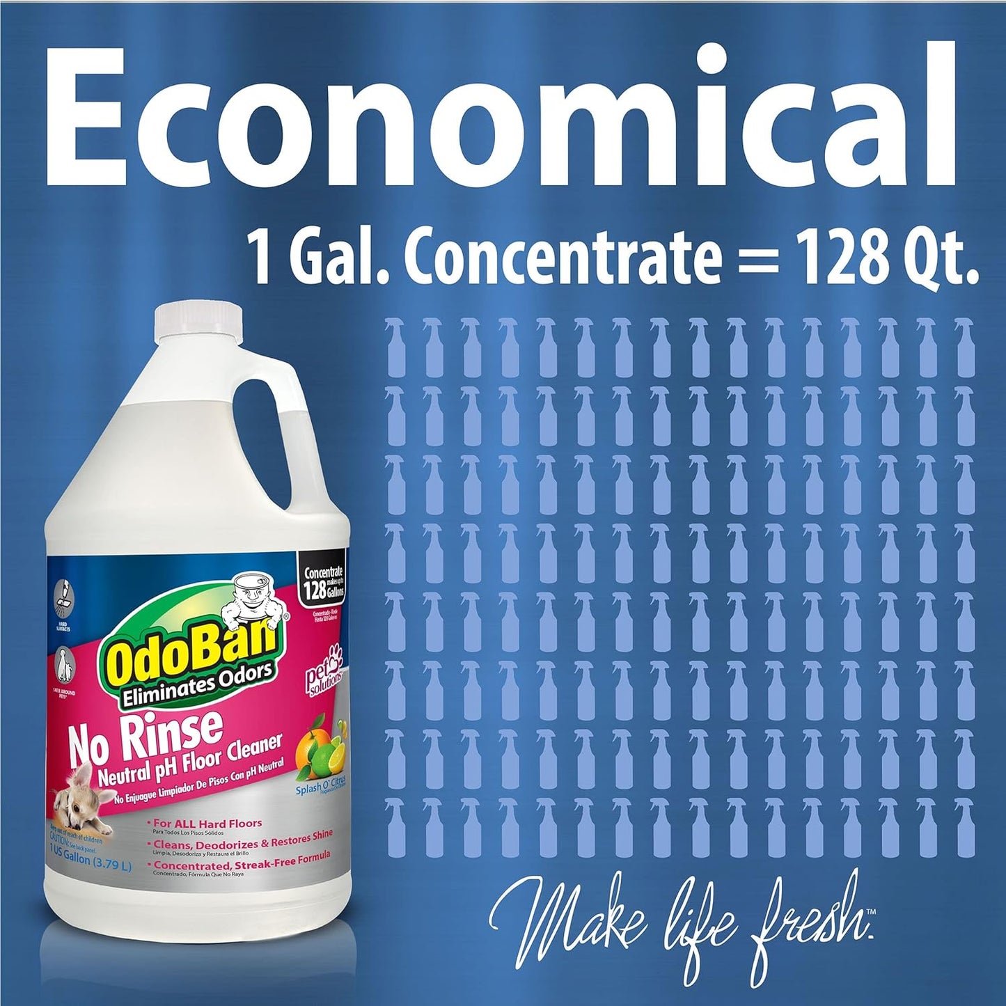 OdoBan Pet Solutions No Rinse Neutral pH Floor Cleaner Concentrate, Made in the USA, Splash O' Citrus Scent, 2 Gallons