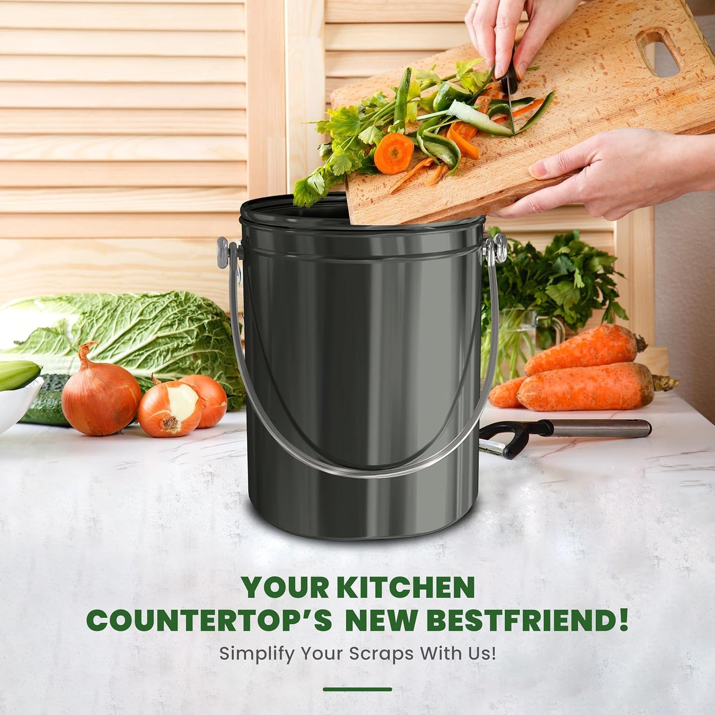 Utopia Kitchen Compost Bin for Kitchen Countertop, 1.3 Gallon Compost Bucket for Kitchen with Lid, Includes 1 Spare Charcoal Filter (Grey)