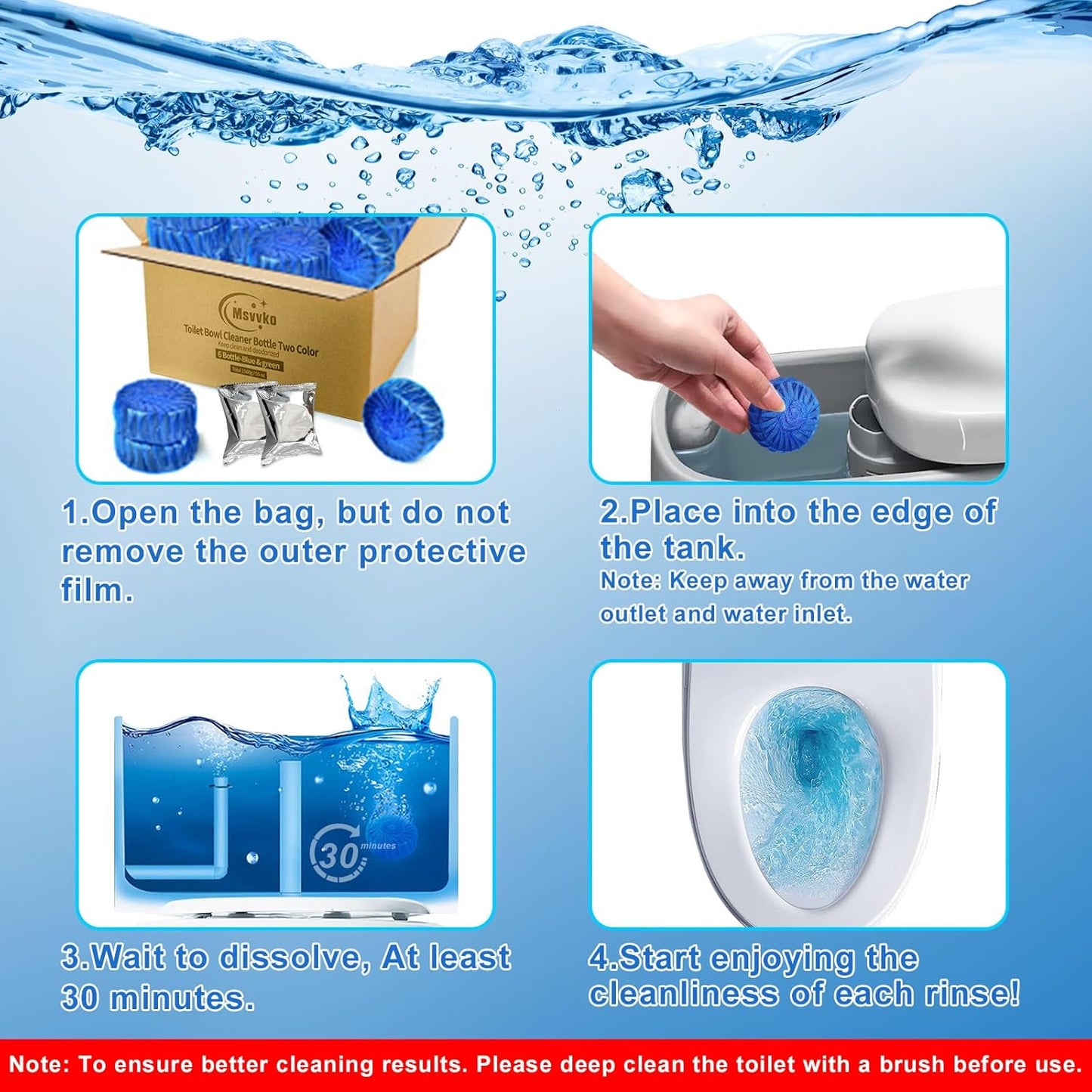 Toilet Bowl Cleaner Tablets 32 Packs-85oz, Ultra-Clean Blue Cleaners for Deodorizing & Descaling, Long-Lasting Automatic Toilet Tank Cleaners, Against Tough Stains