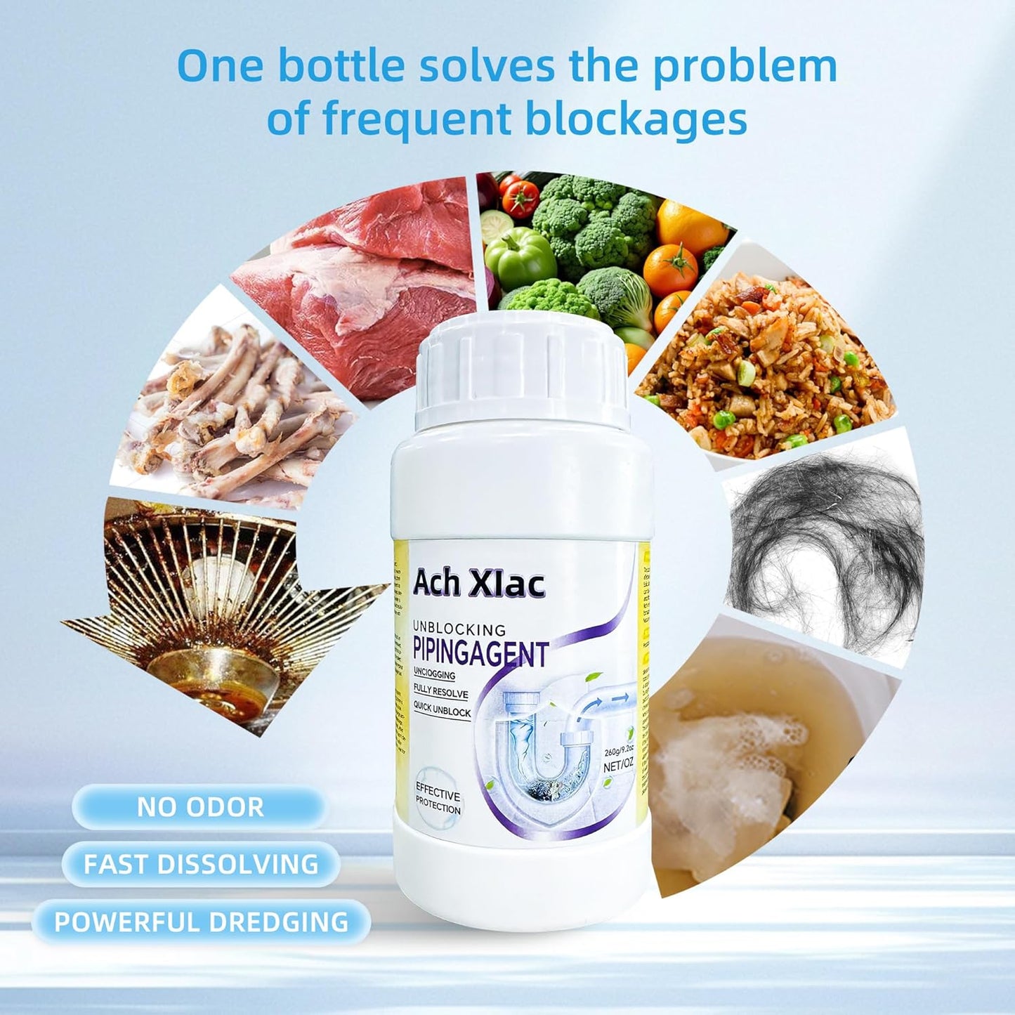 Sink Drain Cleaner, Pipeline Dredging Agent, Unclog Shower Drain, Pipe unblocking for toilets, Tubs, Shower or Sink Drains, Unclogs and Hair 9.2oz