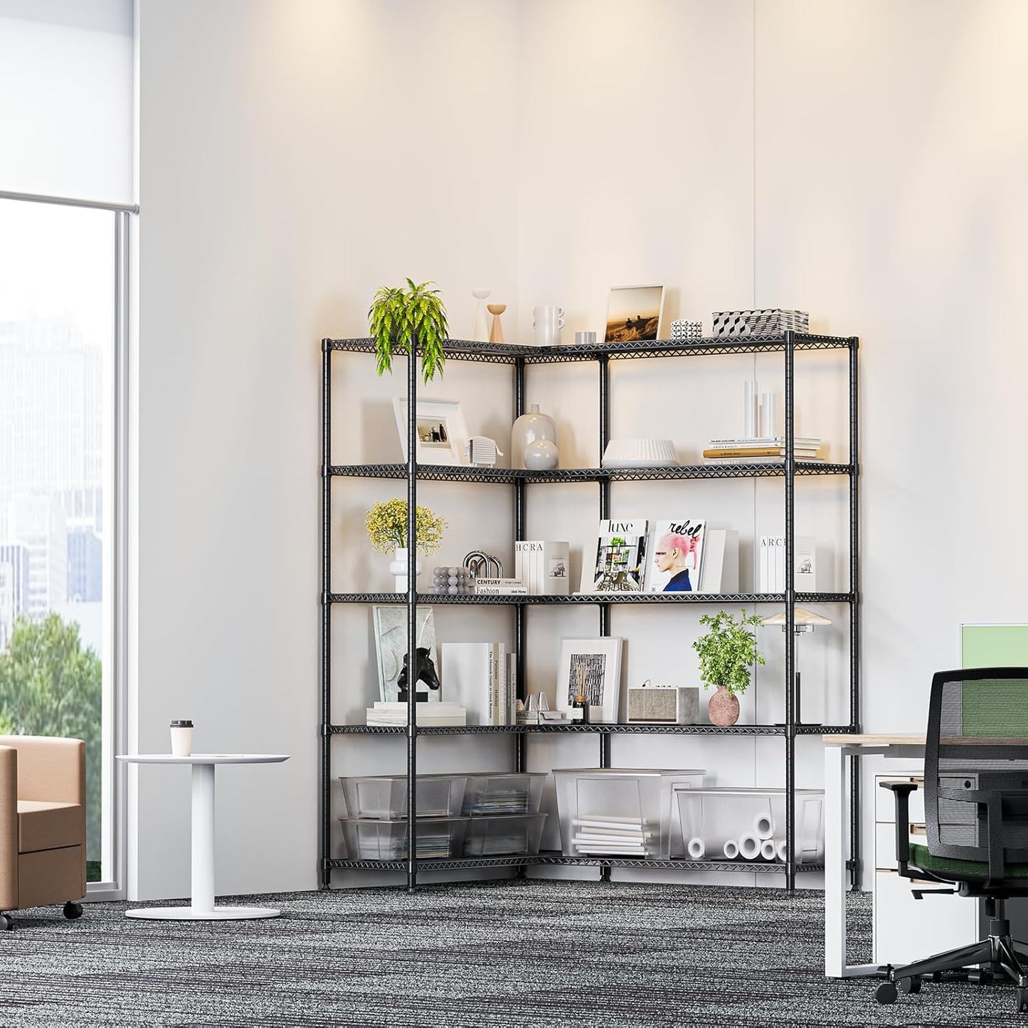 IZEUK Linked Storage Racks, DIY Adjustable Heavy Duty Metal Shelving Unit for Corner, Ideal for Kitchen, Garage, Warehouse, and Garden (Black, 15.7" D x 33.5" W x 70.5" H, 1433 lbs Capacity)