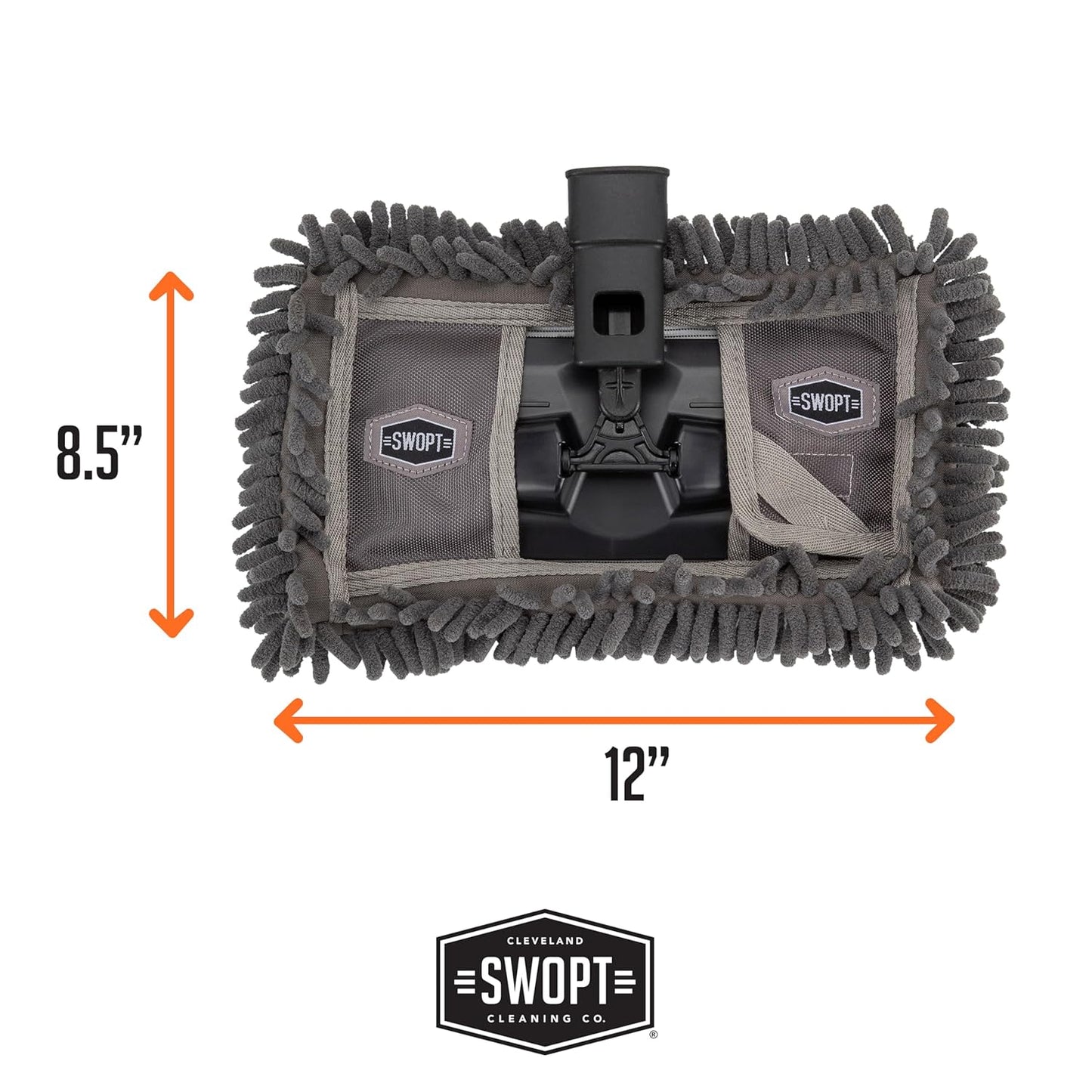 SWOPT 12” Microfiber Dust Mop Head w/Refill — Cleaning Head Interchangeable w/All SWOPT Cleaning Products for Efficient Cleaning & Storage — Mop Provides Lint-Free Cleaning for Wood, Laminate, Tile