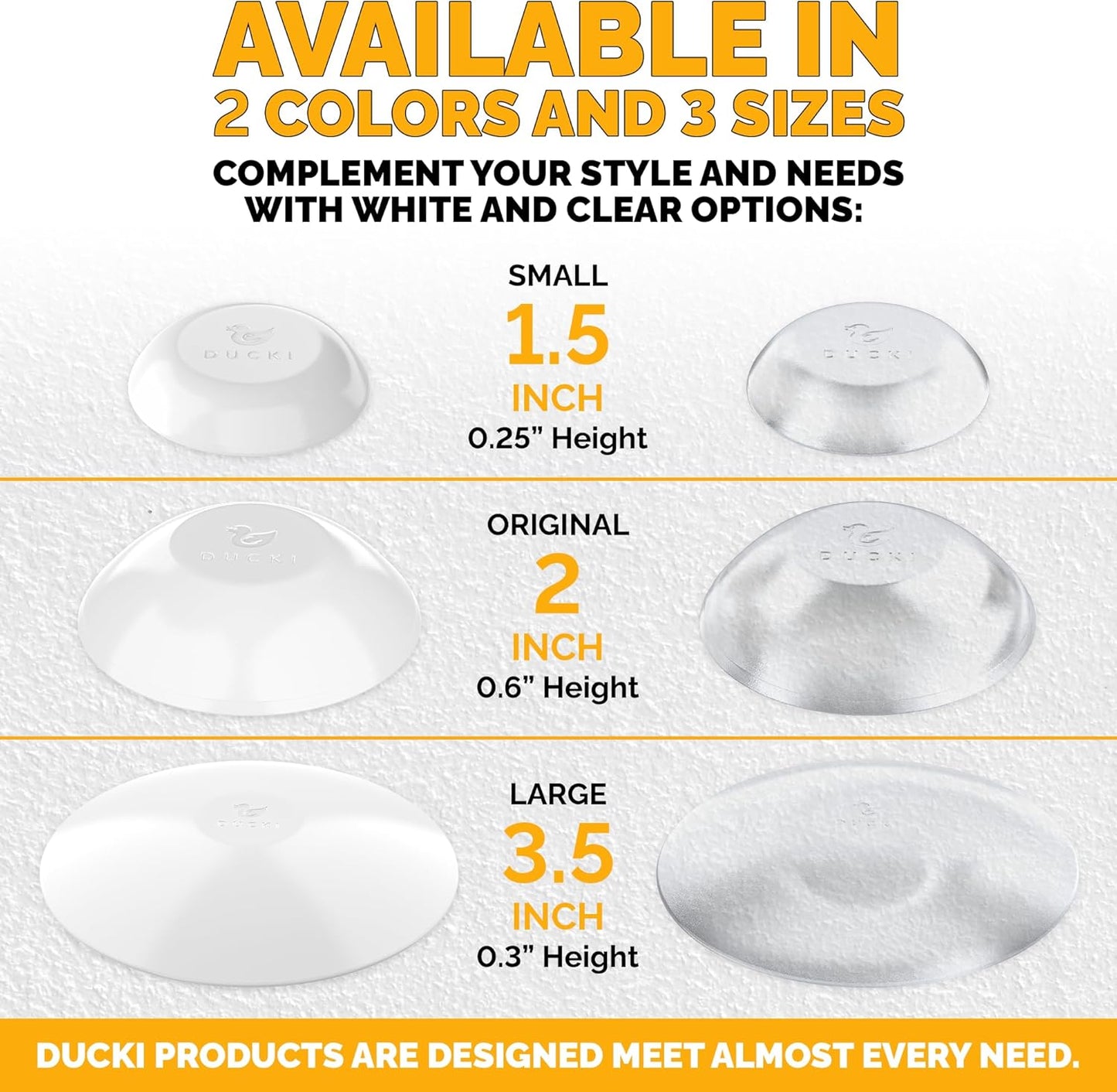 Ducki Door Stop Wall Protector | Self Adhesive Door Knob Wall Protectors from Door Knobs | Rubber Door Stoppers for Wall Damage & Noise | Durable, Shock Absorbent & Discreet | 2 Pack Clear Door Stops