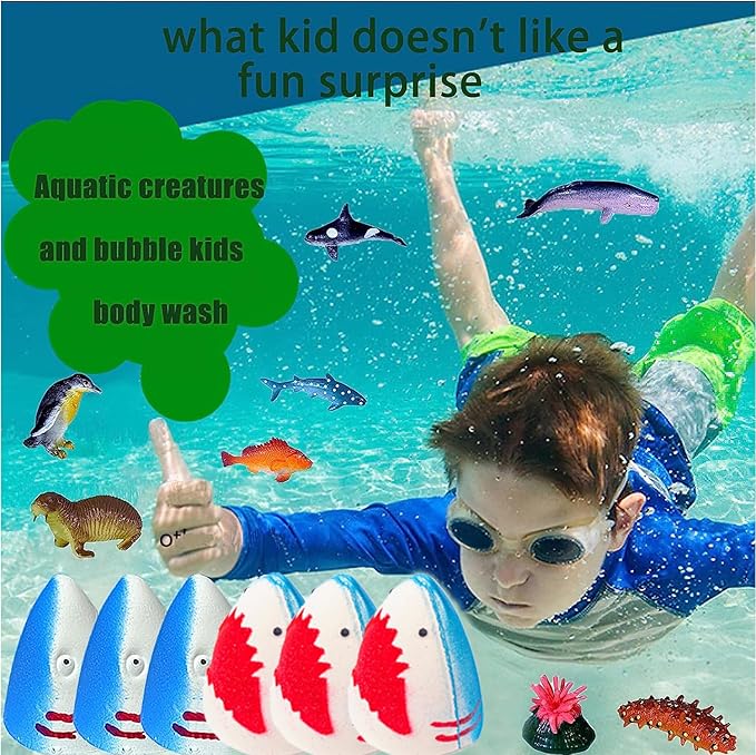 Kids Bath Bombs with Surprise Inside,4 Pack Marine Shark Bath Bomb for with Ocean Sea Animals for Girls Boys Toddlers, Safe Natural & Organic