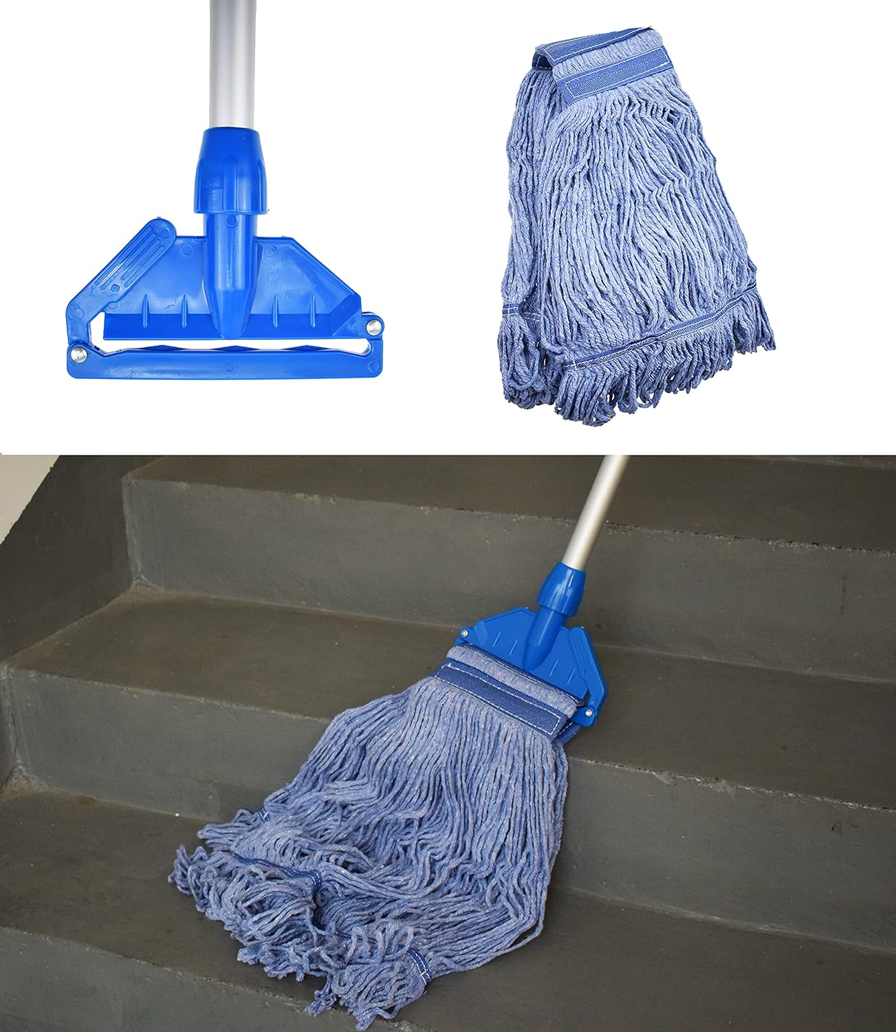 Mop Head Replacement Commercial Heavy Duty String Blue Wet Mop Heads for 3 Typs Commercial Mop Handle(1,Medium)