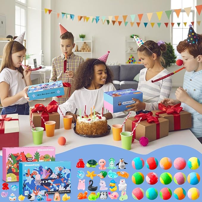 30 Kids Bath Bombs with Surprise Inside – Gift Set with 30 Unique Land & Sea Animal Toys, Fun, Educational, and Child-Safe Natural Bath Bombs with Toys, Great Gift for Kids’ Birthdays & Christmas