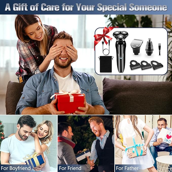 Electric Razor for Men, Men's Rotary Shavers, Waterproof, Wet and Dry Rechargeable Electric Shaver for Men's Faces with a Cordless and Floating Head,Portable Travel Razor,an Ideal Gift for Men