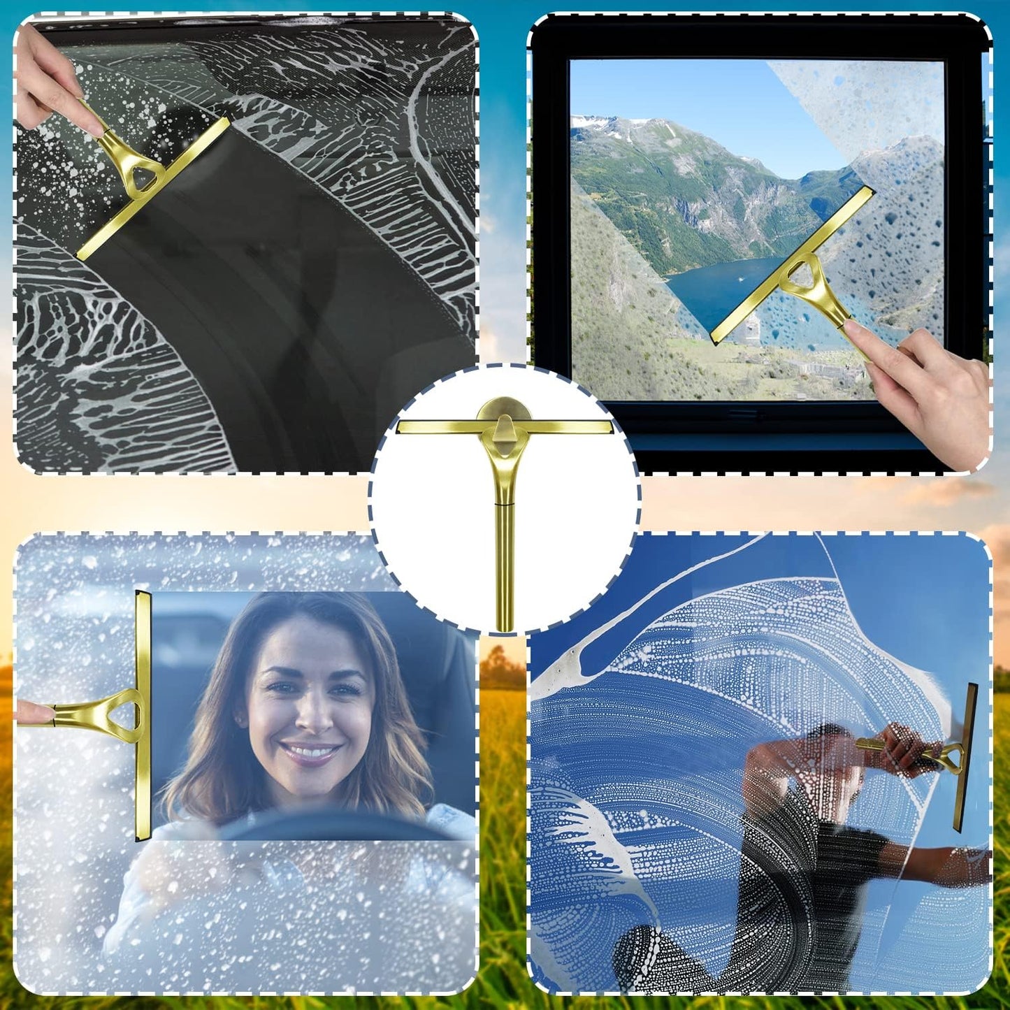 Stainless Steel Shower Squeegees All-Purpose Mirror/Window/Glass Wiper Scraper Golden Shower Squeegee