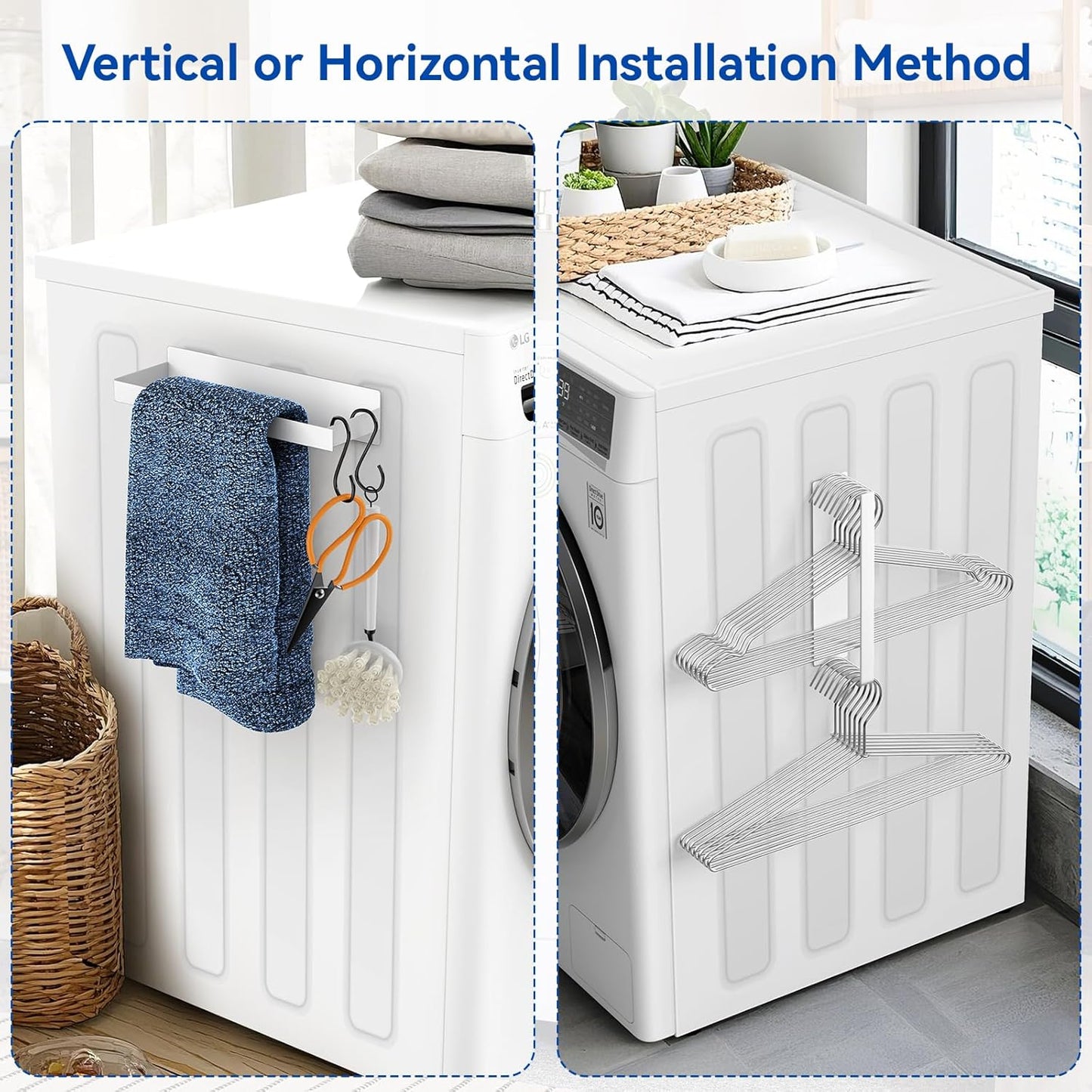 Magnetic Dryer Ball Holder and Magnetic Hanger Holder for Laundry Room Organization and Storage, Magnetic Lint Bin for Laundry Room, Iron Basket Dryer Ball Container for Laundry Room Storage (White)