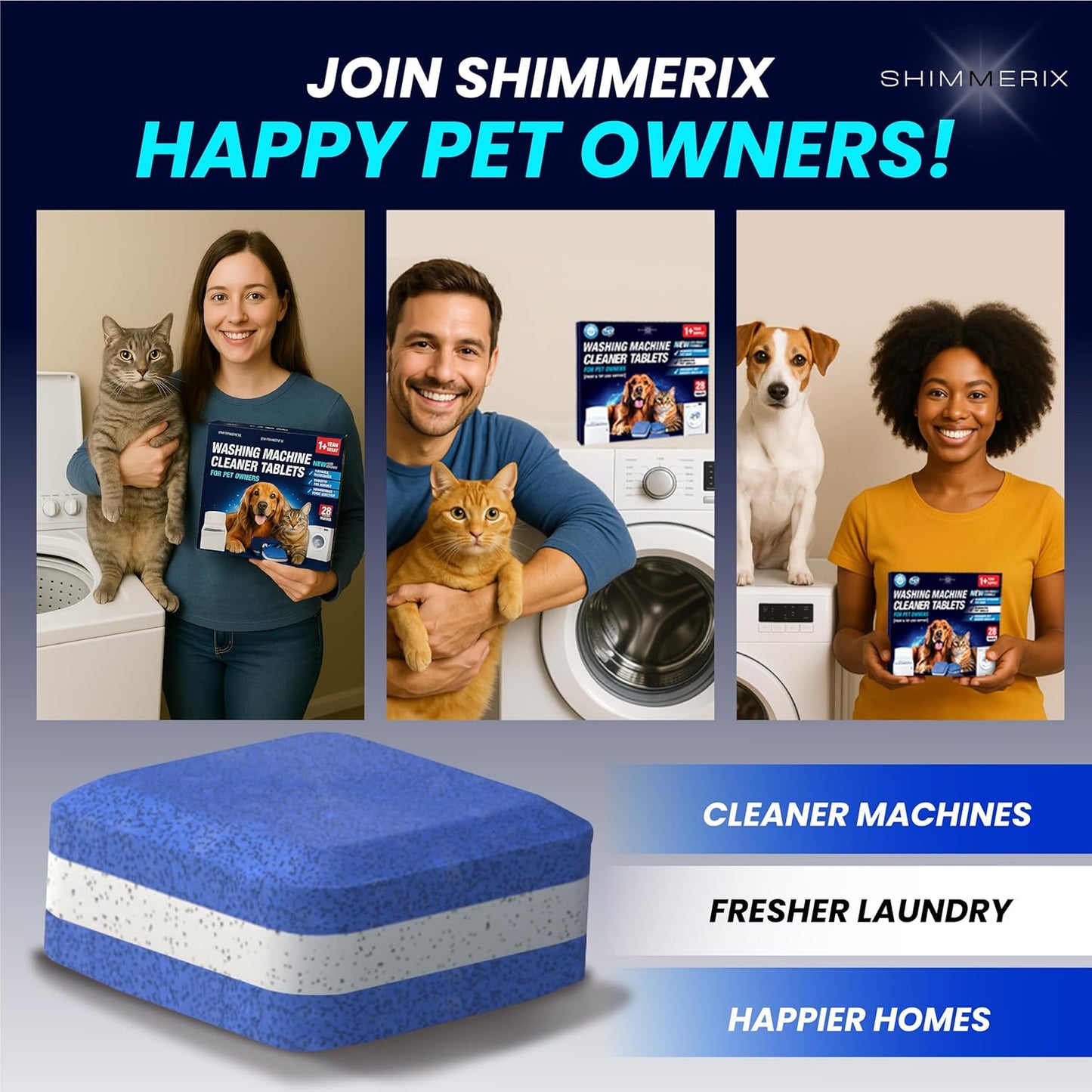 Washing Machine Cleaner Tablets for Pet Owners - Front & Top Load Washer Deep Cleaning - Septic Tank Safe - HE Support - Remove Stubborn Pet Hair - Eliminates Pet Smells - Prevents Pet Dander Build-up