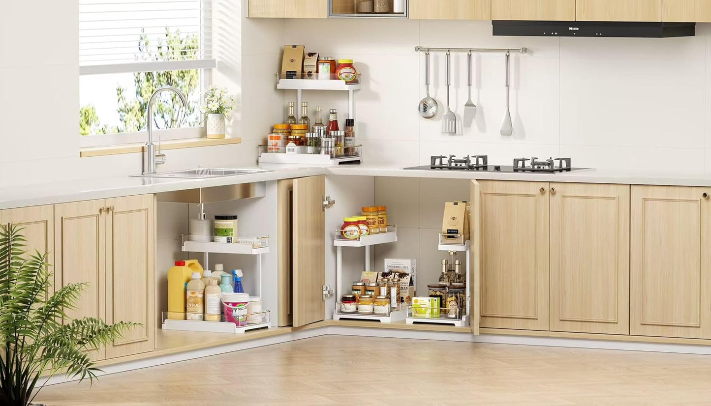 heart & home 1-Pack Under Sink Storage Organizer for Kitchen & Bathroom Cabinets with Removable Washable Tray, Tool-Free Assembly – Multi-Purpose for Kitchen Countertop, Vanity, & Laundry Room,White