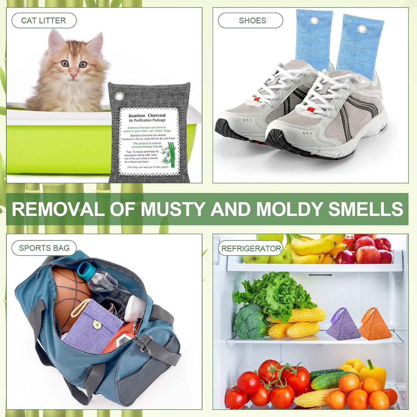 Bamboo Charcoal Bags Odor Absorber 12 Pack×100g Bamboo Charcoal Air Purifying Bags, for Car Air Fresheners, Odor Eliminator for Home,Shoe Deodorizer - Colorful-Activated Charcoal Odor Absorbers