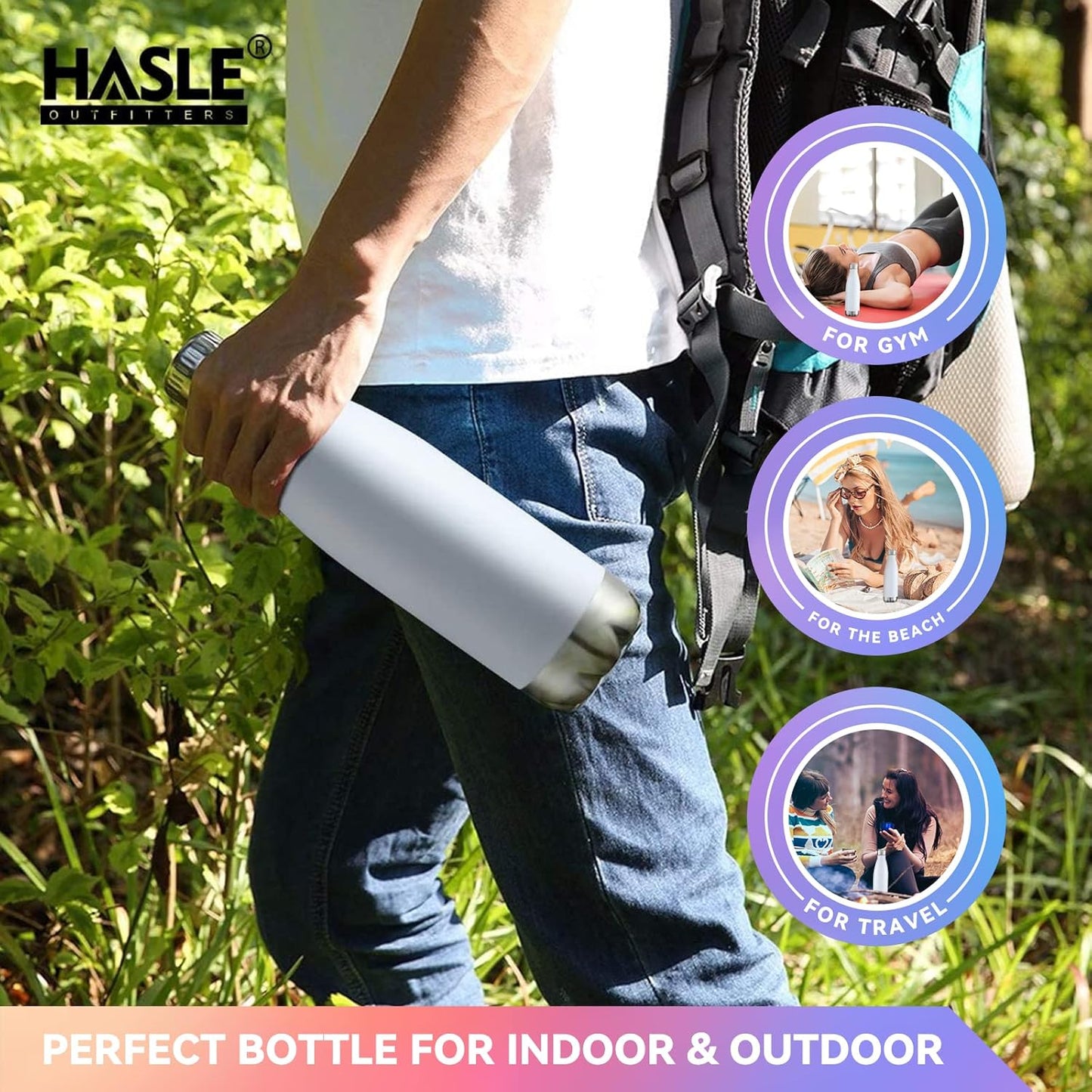 HASLE OUTFITTERS 17oz Stainless Steel Water Bottles, Vacuum Insulated Water Bottles Double Walled Powder Coated Reusable Metal Sports Water Bottles Keep Drinks Hot and Cold, White, 1Pack