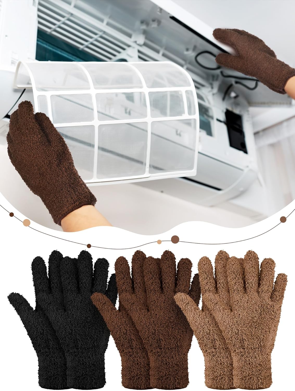 Patelai 3 Pairs Microfiber Plant Dusting Gloves Leaf Cleaning Gloves for Indoor Plants, Blinds, Furniture, House(Medium,Black, Brown, Dark Brown)
