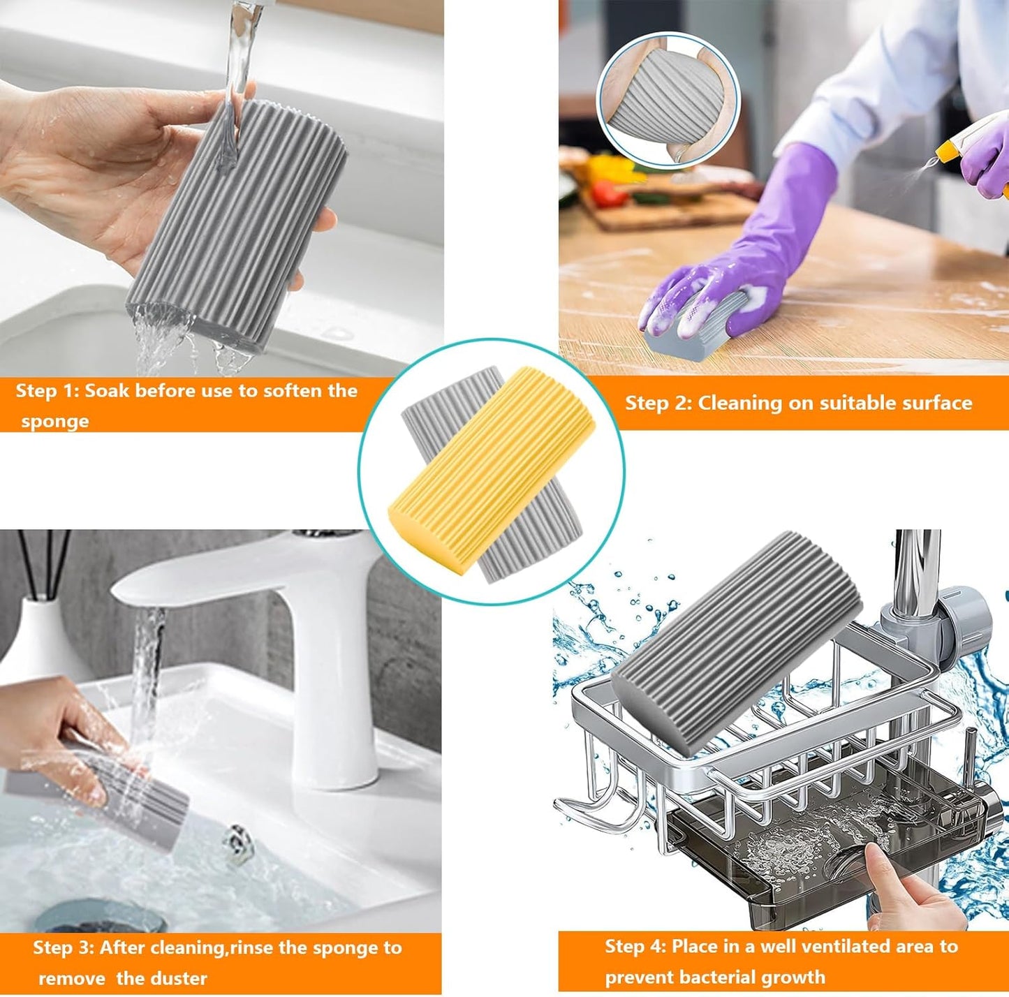 6 Pack Damp Clean Duster Sponge,Dusting Sponge Duster for Housekeeping,Reusable Household Cleaning Sponge for Blinds, Fan Blades,Mirrors,Glass, Baseboards,Window Track Grooves and Car (Grey)