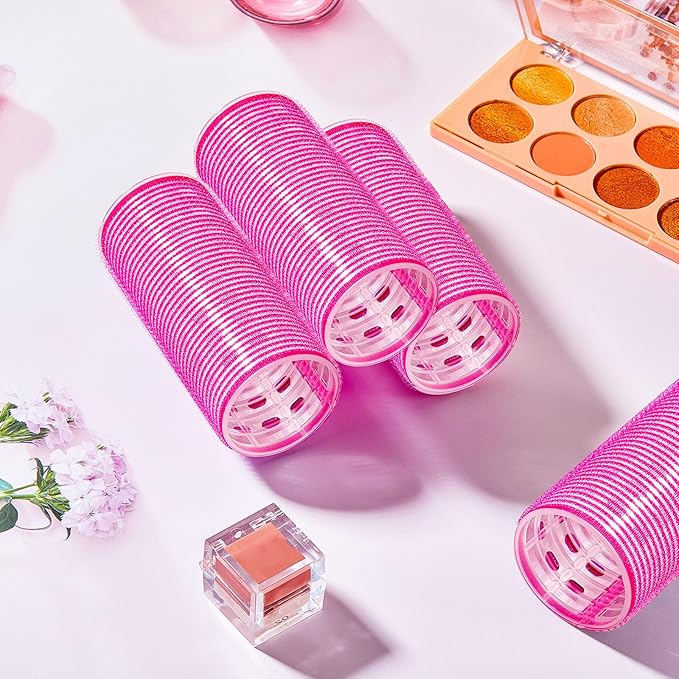 WILLBOND 4 Pcs Long Hair Rollers for Bangs Aluminum Core Curlers Thermal Self Grip Roller for Long and Medium Hair Women Hairstyle(4.7 x 2 Inch,Rose Red)