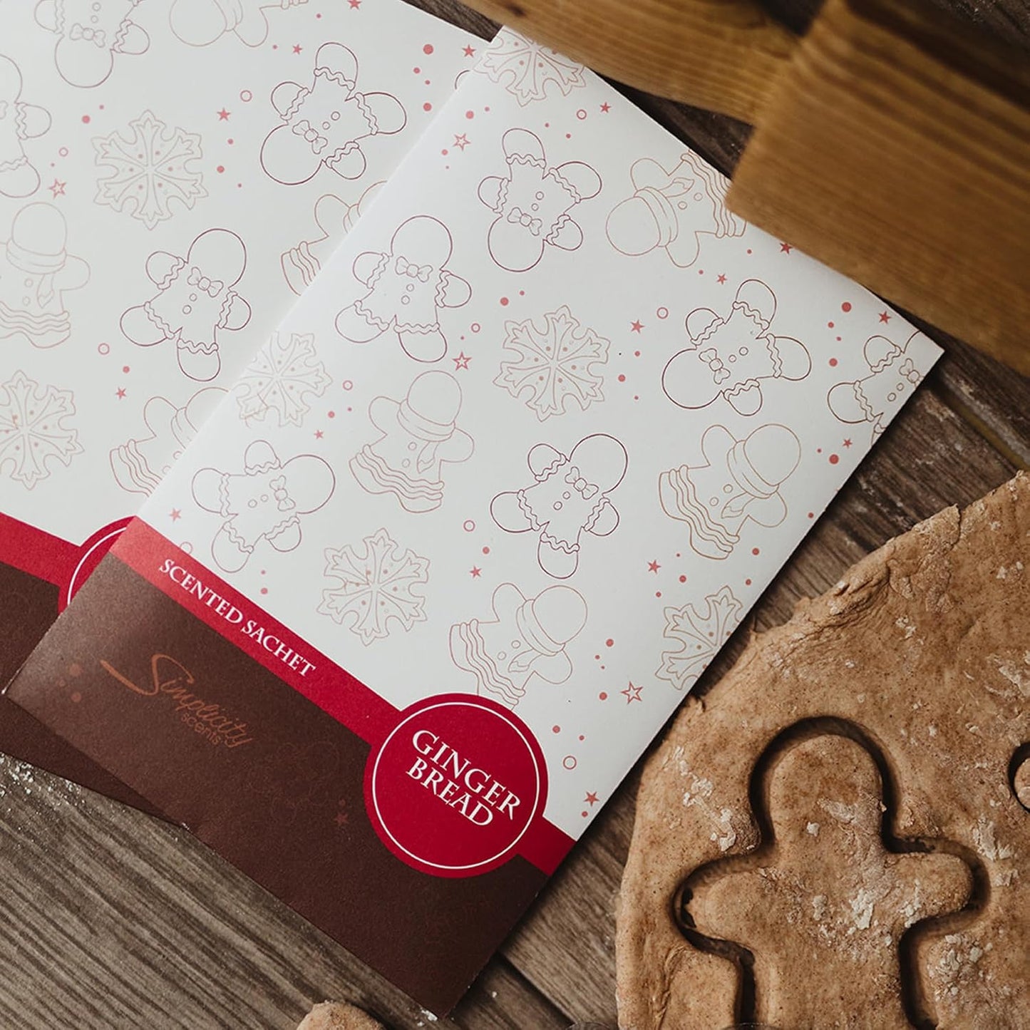 Simplicity Scents Gingerbread Scented Sachets Pack of 6, Fall & Winter - Long-Lasting Scented Bags, Home Fragrance, Air Freshener & Deodorizer for Closet, Room, Drawer, or Cars, Made in USA