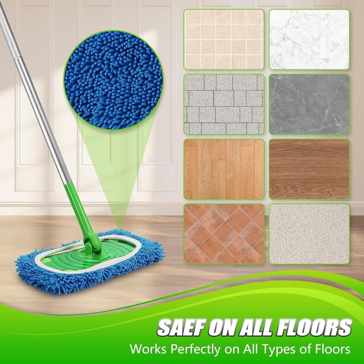 Reusable Microfiber Mop Pads Washable Wet Pads Compatible with Refills Pads for Swiffer Sweeper Wet & Dry Sweeping Cloths Mop Head Replacement for Household Cleaning