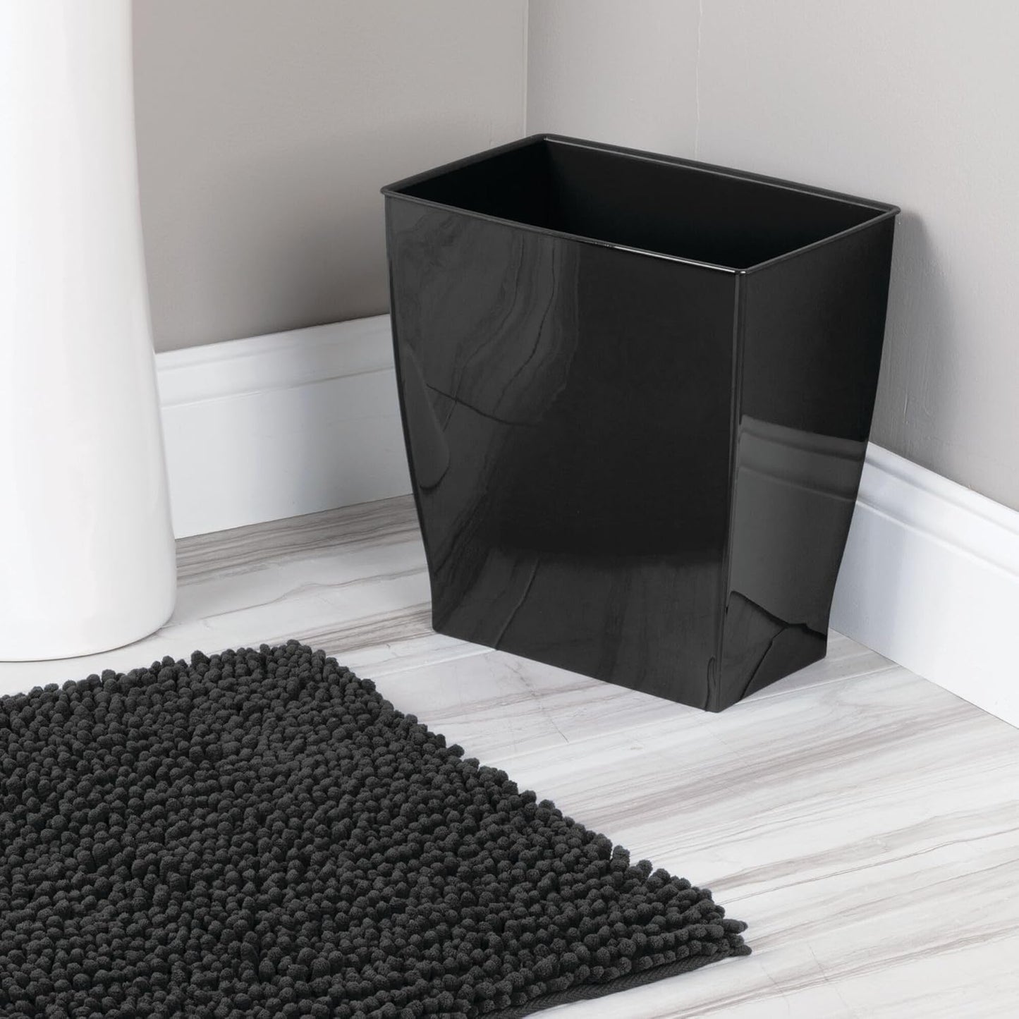 iDesign Small Bathroom Trash Can, Ideal for Primary and Guest Bathroom or Office, Black, Made in USA