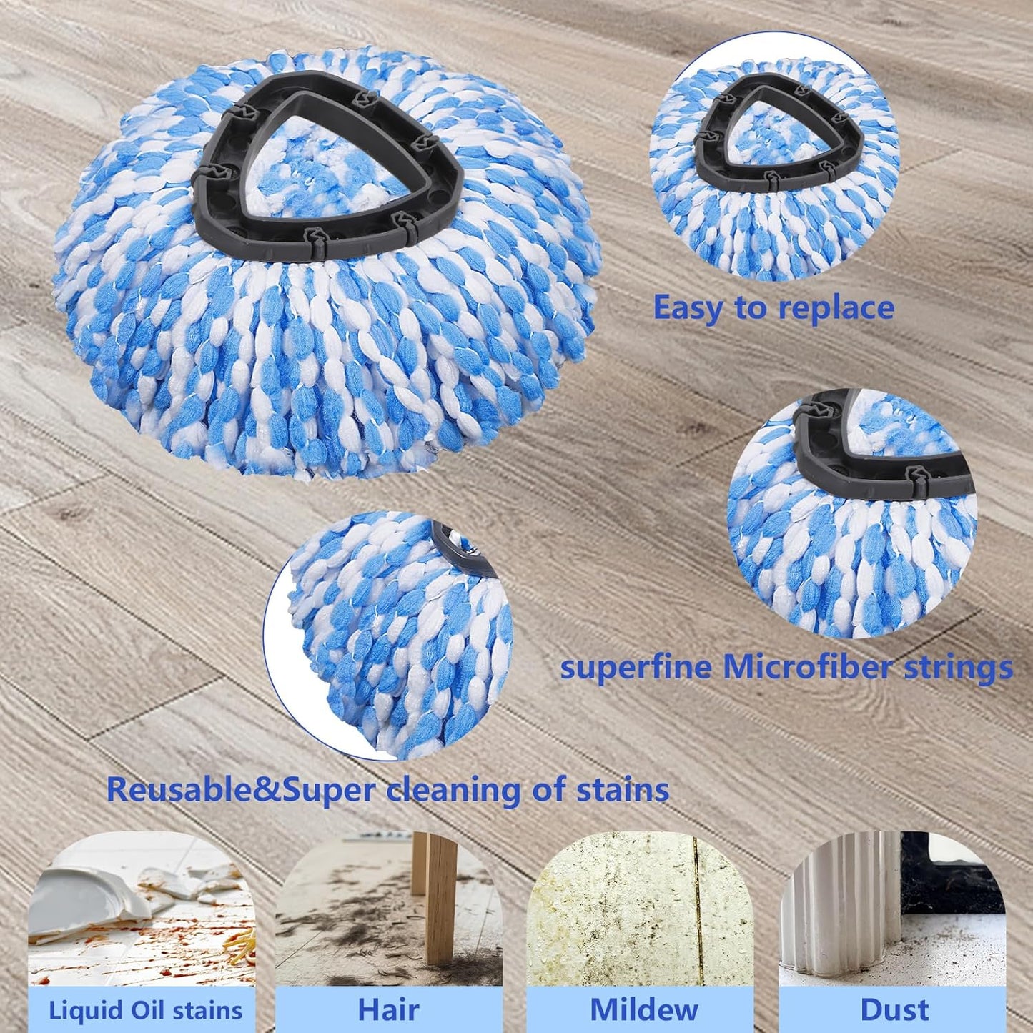 Microfiber Spin Mop Head Replacement 4 Pcs & 2 Chennile Mop Replace & 1 Scrub Brush & 1 Base Combo for Oceda RinseClean 2-Tank System,Mop Replacements Head,Machine Washable for Tub and Tile