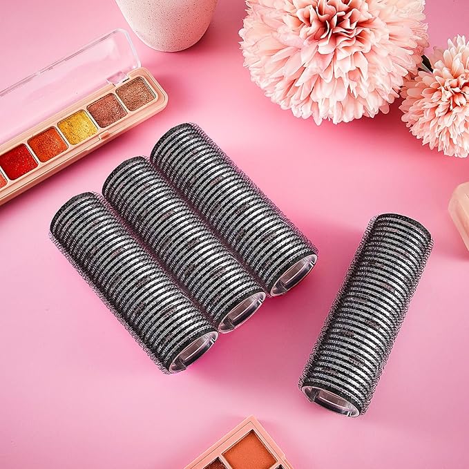 WILLBOND 4 Pcs Long Hair Rollers for Bangs Aluminum Core Curlers Thermal Self Grip Roller for Long and Medium Hair Women Hairstyle(4.1 x 1.2 Inch,Black)