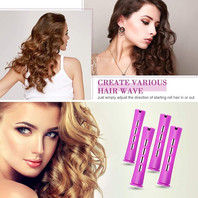 WILLBOND 36 Pieces Cold Wave Rod Hair Perm Rods Hair Rollers Perming Curlers with Steel Rat Tail Comb for Hairdressing Styling