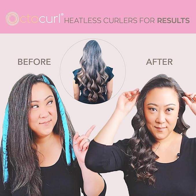 Octocurl Satin Hair Curlers - Heatless Curls Overnight - Headband Curlers for Medium Length Hair (Satin - Pink)