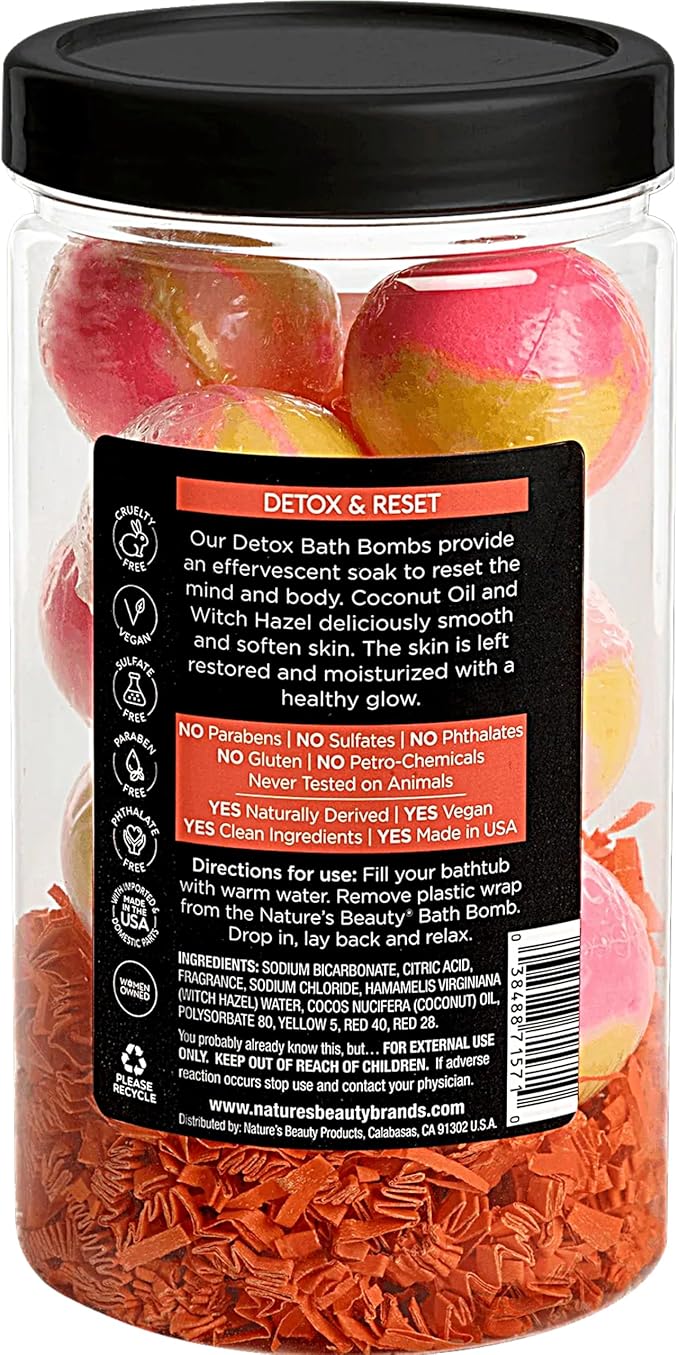 Nature's Beauty Orange Ginger Detox Bath Bomb Gift Set Multi-Pack - Luxury Fizzy Spa Bomb w/Citrus + Woodsy Patchouli Scent Made with Coconut Oil & Witch Hazel, 17.5 oz | 10 ct ea (2 Pack)