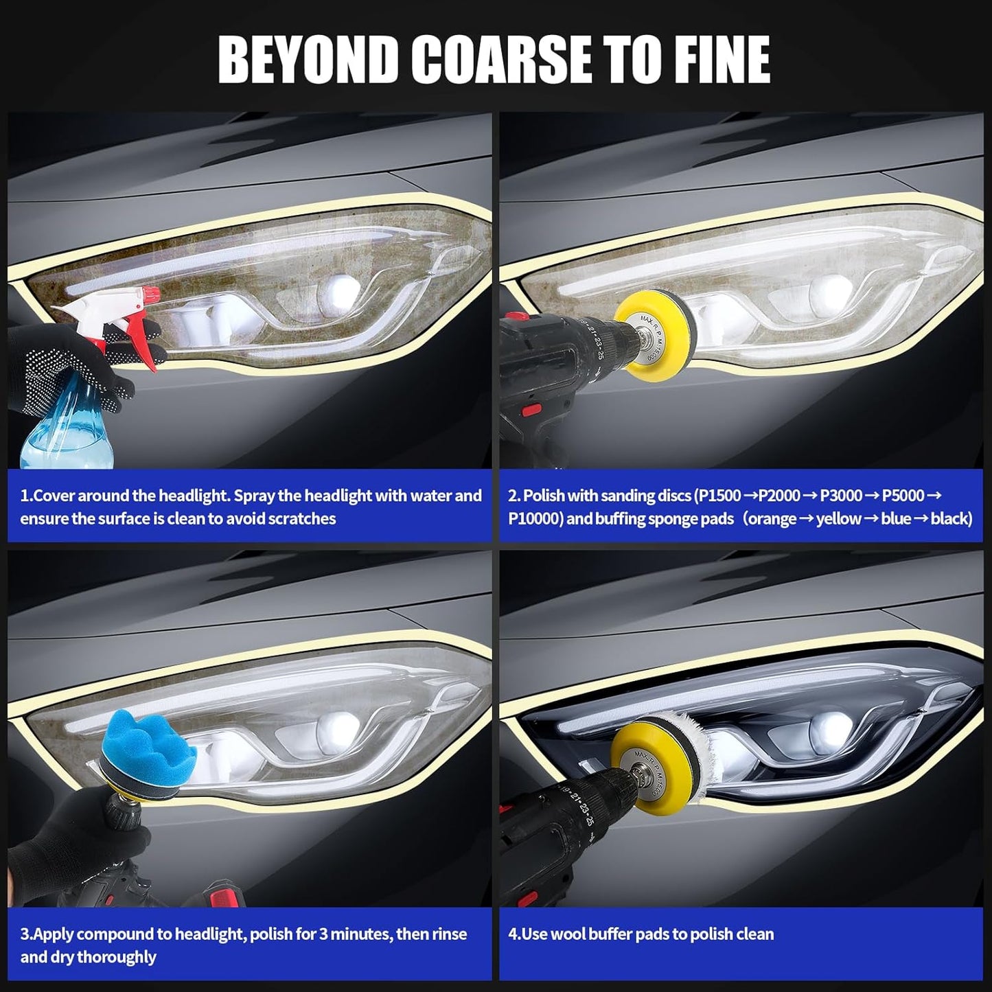 133 PCS Sanding Disc Drill Polishing Kit Sanding Attachment, 3 Inch Wet Dry Headlight Restoration Kit, Hook and Loop Sandpaper Buffing Pads with Rotary Tools for Car Wood Metal Glass Resin Expoxy