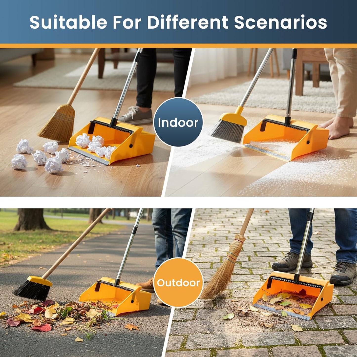 Large Commercial Dustpan with Comb,Long Handle Upright Heavy Duty Dust Pan Outdoor Indoor for Courtyards, Garages, Lobbies, Shopping Malls, Market Floors, Sidewalks, Classroom Floor Cleaning