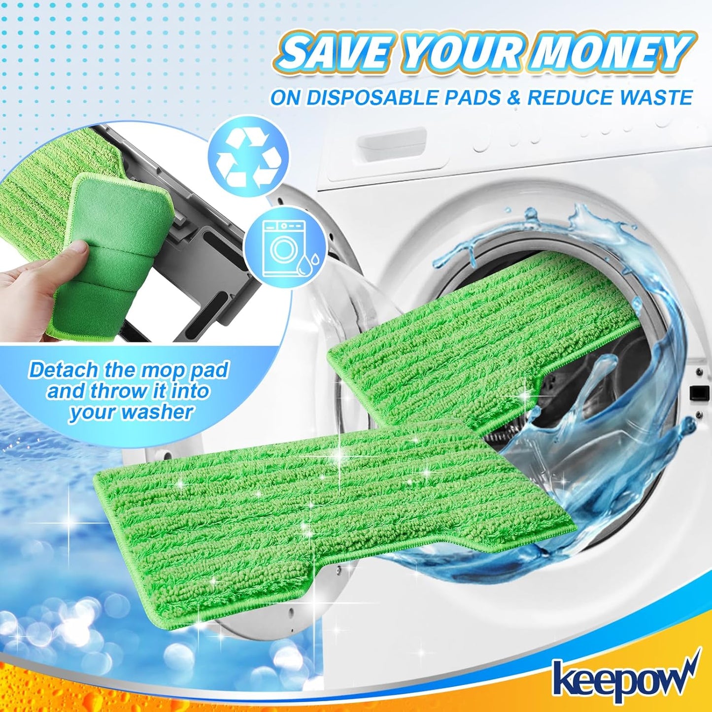 KEEPOW Reusable Mop Replacement Pads Compatible with Shark Vac Mop VM252 VM200 VC205 VM250 /QM250 VM190 VM200P12, Washable Vacuum Mop Pad Refills, Upgraded Design of Dirt Chamber (1+3+6 Pads)