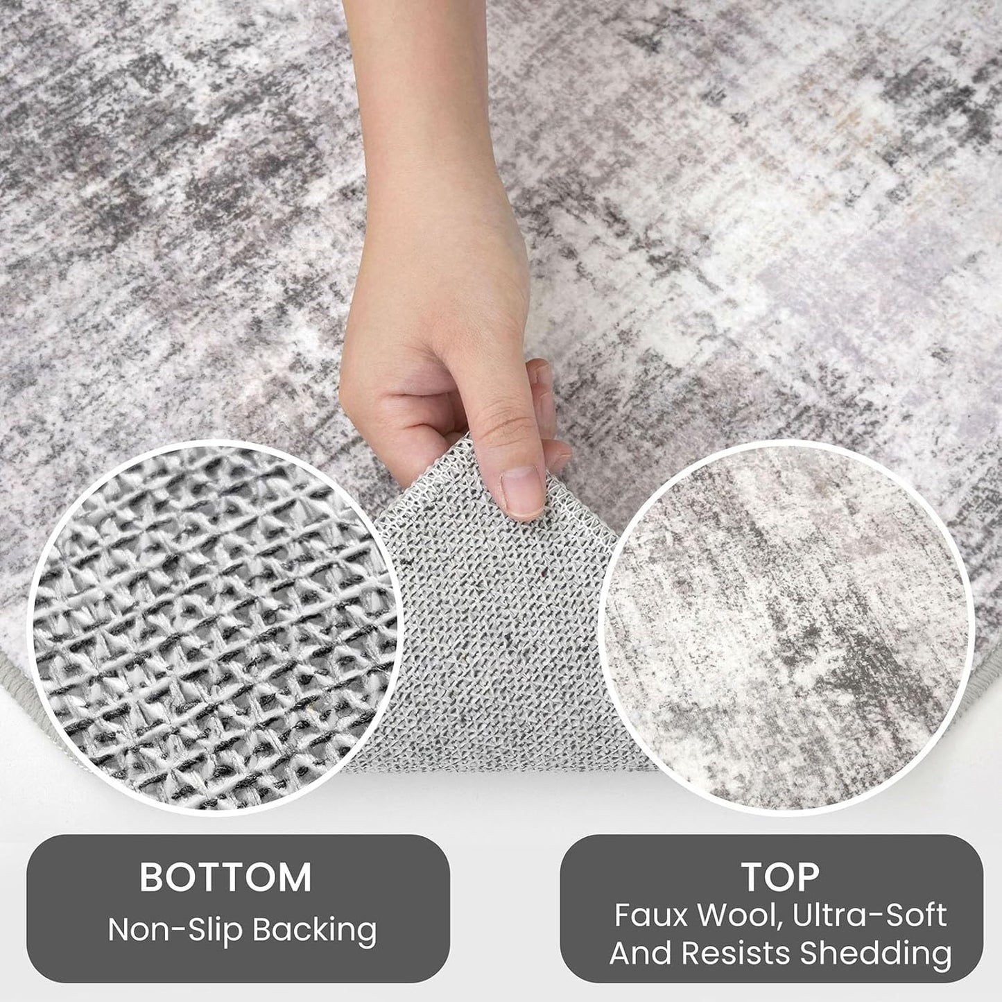 IOHOUZE Abstract Round Area Rug 6 Ft Washable Circle Rugs Large Round Rug Non Slip Thin Soft Circle Rugs, Printed Faux Wool Floor Carpet for Bedroom Living Room Dining Room Nursery, Grey Beige