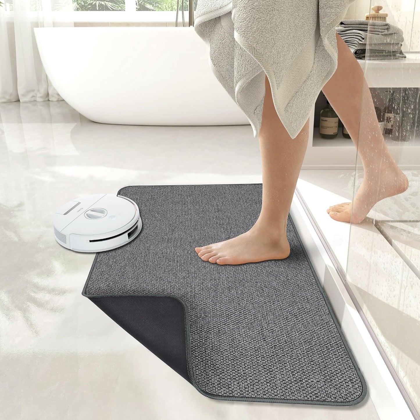Bath Mat,Ultra Thin Bathroom Rugs,Rubber Bath Mats for Bathroom,No Slip Bath Rug,Quick Dry,Machine Washable,Low Pile,Absorbent,Shower Outside,Sink,Home Decor Accessories.Dark Grey,1'8"x2'8"(20x32inch)