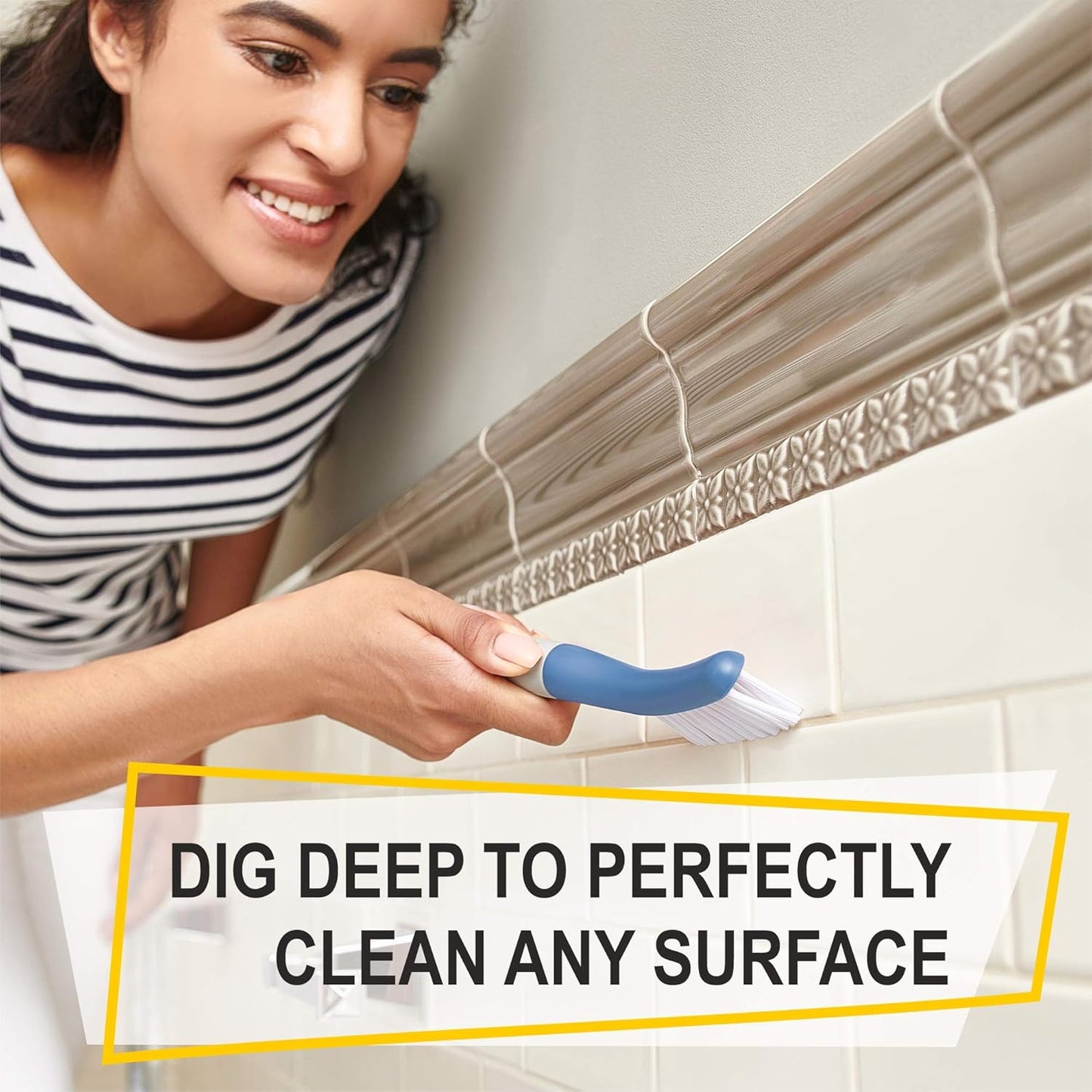 Scrub Brush Set of 6 pcs - Red or Blue Randomly Color, Cleaning Shower Scrubbers with Squeegee for Shower Glass & Adhesive Wall Hooks Including Grout Cleaner Brush for Cleaning Bathroom, Tile