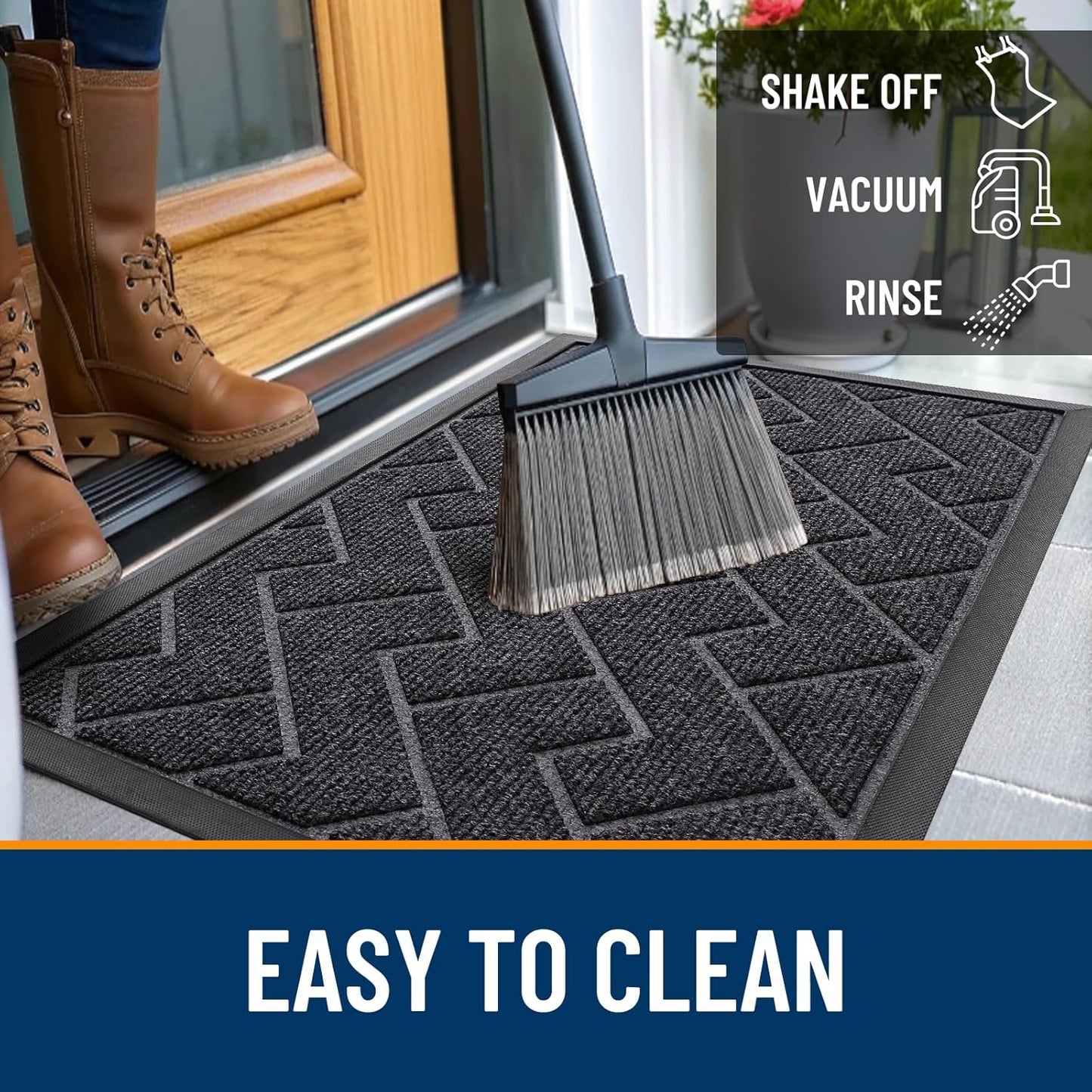OLANLY Front Door Mat Indoor Outdoor Entrance, Waterproof All-Season, All-Weather Doormat, Sturdy Natural Rubber, Low Profile, Easy Clean Patio Porch Entryway Mat, Herringbone Brick (Grey, 47x23)