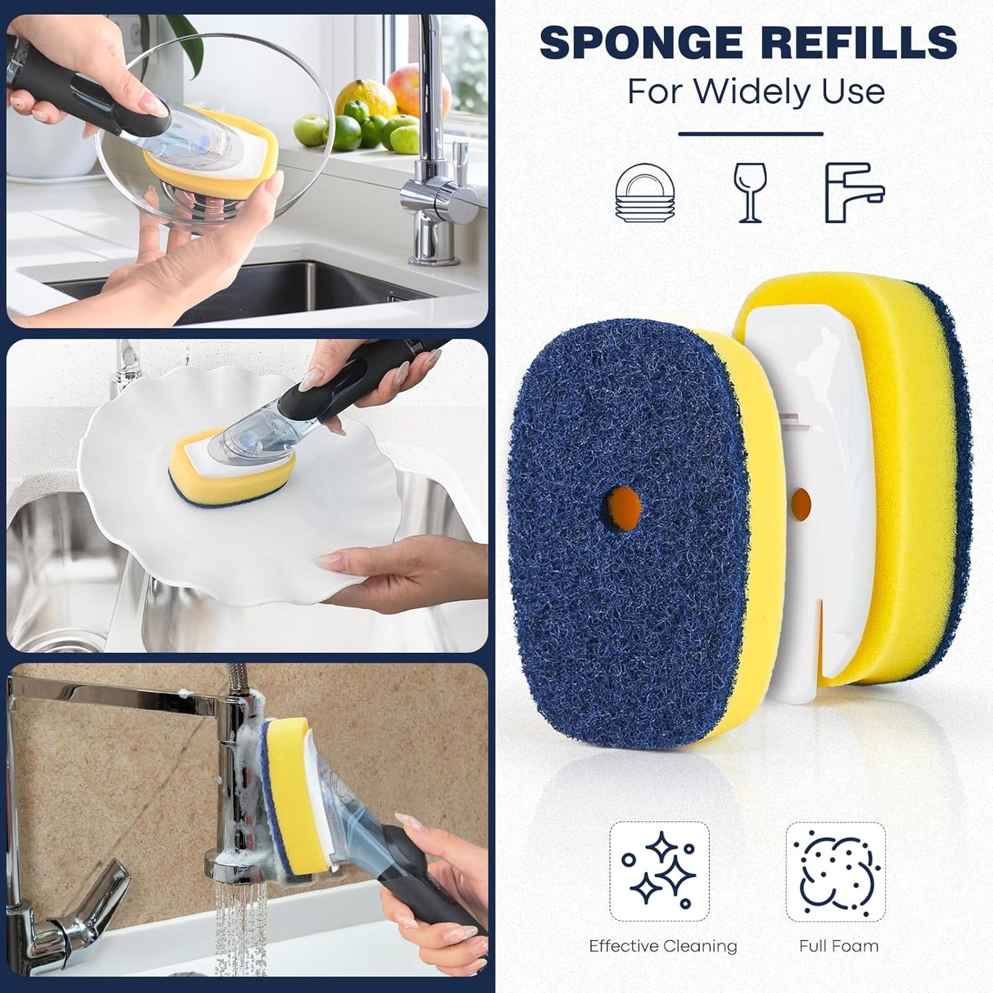 Sponge Brush Refills for OXO Dish Brush, 6 Pack Soap Dispensing Dish Refills, Scrub Replacement Head for Scrubber, Sponge Replacement Head Fits Soap Dispensing Handle