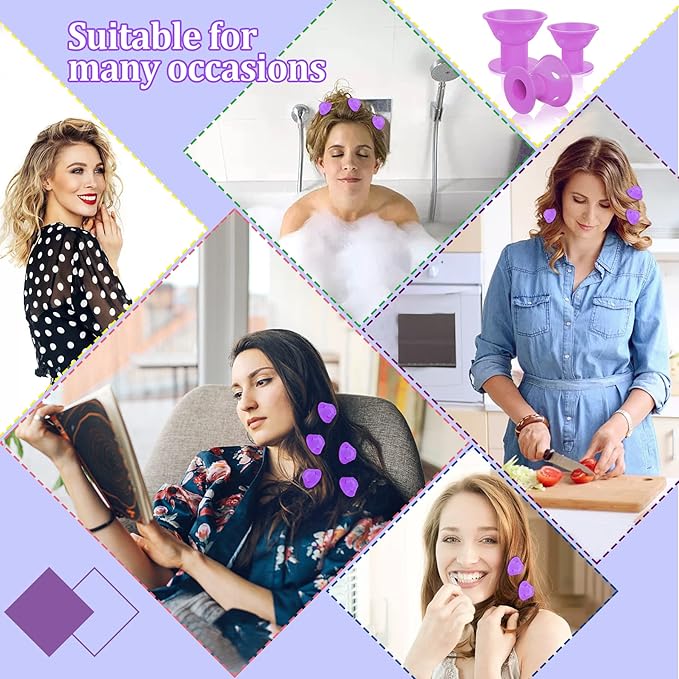 JANYUN 40 Pcs Purple Magic Hair Rollers Include 20pcs Large Sleeping Silicone Curlers 20pcs Heatless Small Hair Curlers (Purple)