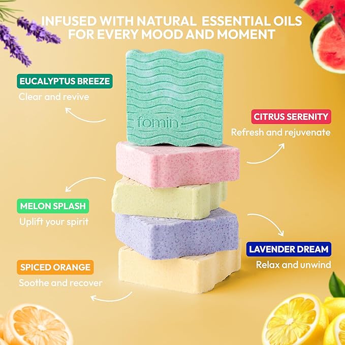 FOMIN Aromatherapy Shower Steamers - 12 Count - Spiced Orange Bath Bombs with Essential Oils for Stress Relief & Relaxation - Self Care, Spa Gifts for Women and Men - Shower Aroma for Body Wellness