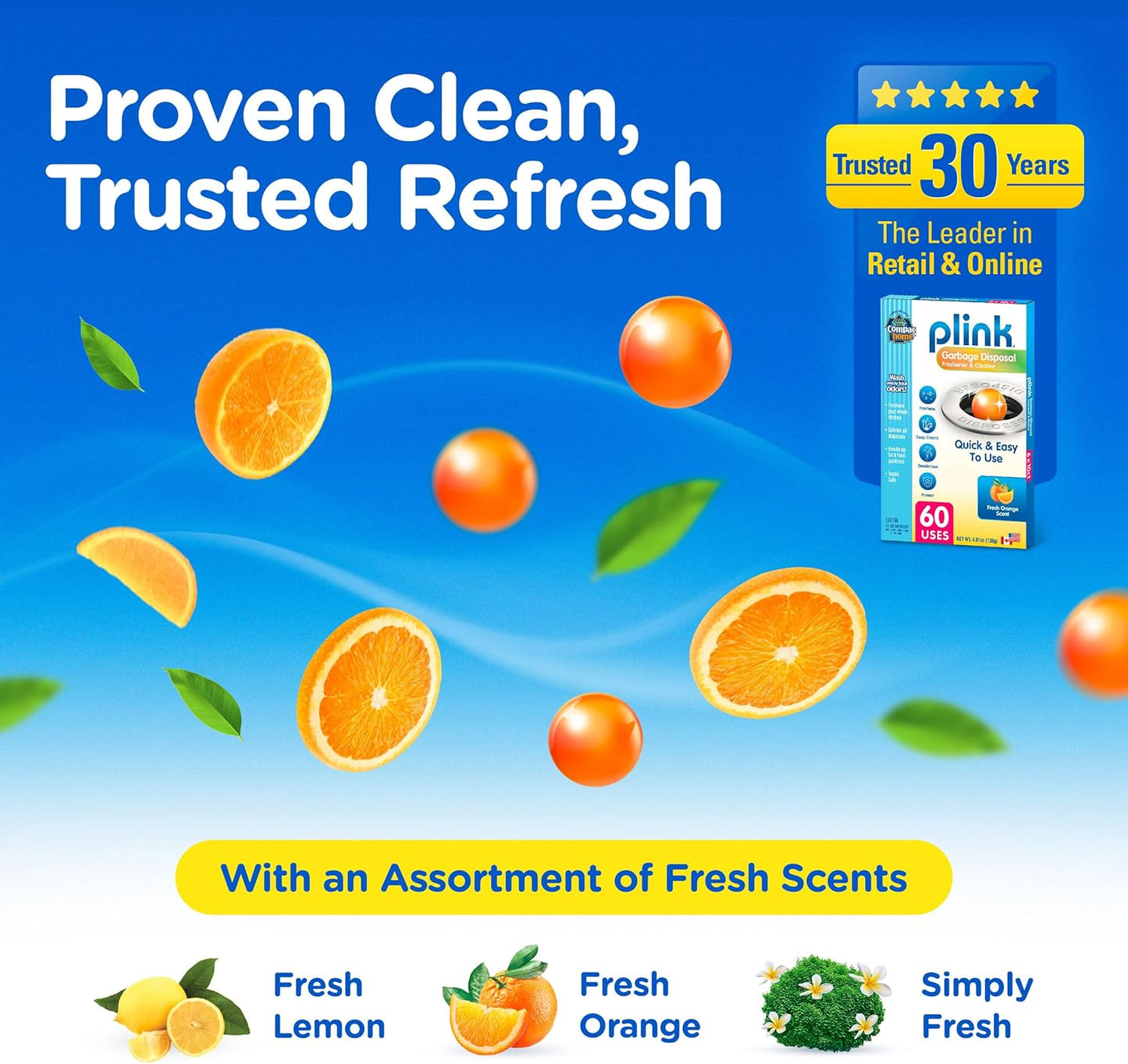 COMPAC HOME Plink Garbage Disposal Cleaner and Deodorizer, Air Fresheners for Garbage Disposal, Orange Scent, Home Cleaning Products for Kitchen Sink and Clogged Drains, 20 Count (Pack of 1)