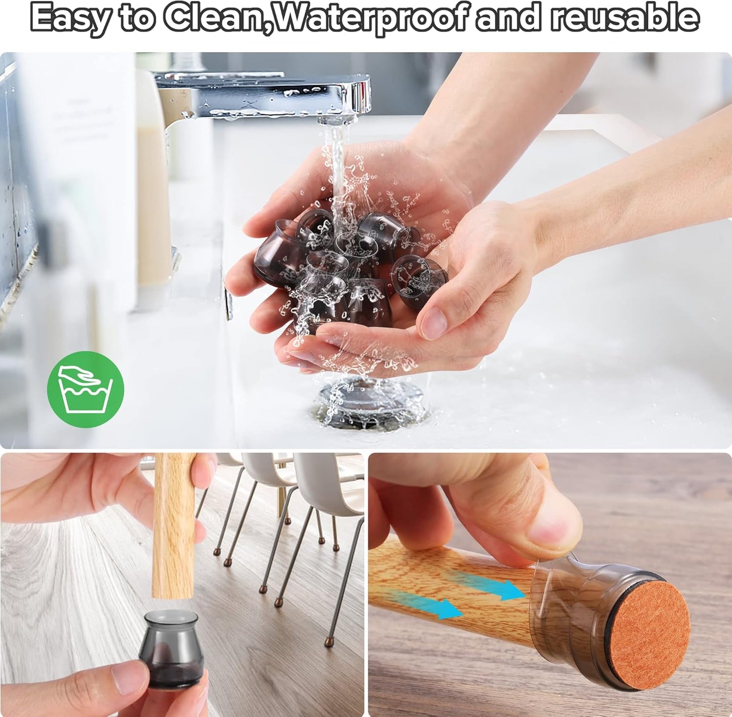 24PCS Upgraded Silicone Chair Leg Floor Protectors for Hardwood Floors, Furniture Sliders for Chair Legs, Felt Bottom Furniture Pads, Anti-Slip Round&Square Cap Covers to Scratch and Reduce Noise